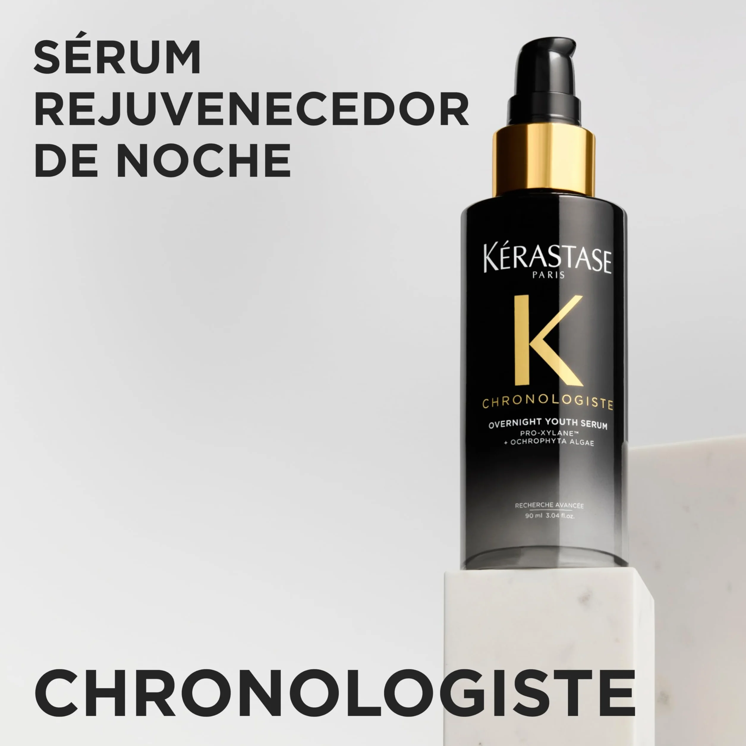Kérastase Chronologiste, Sérum Capilar Rejuvenecedor de Noche, Cabello Debilitado por los Signos de Envejecimiento Capilar, Combate el Encrespamiento, Enriquecido con Pro-Xylane y alga Ocrófita, 90ml