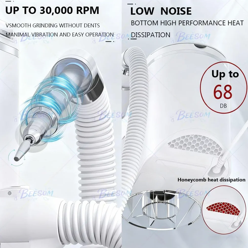 Taladro Eléctrico Uñas2 En 1con Aspirador Polvo,Taladro para Uñas con Aspirador Polvo Incorporado,30000 RPM - Velocidad Ajustable Drill Uñas Unhas - Kit Taladro+Aspirador Uñas White