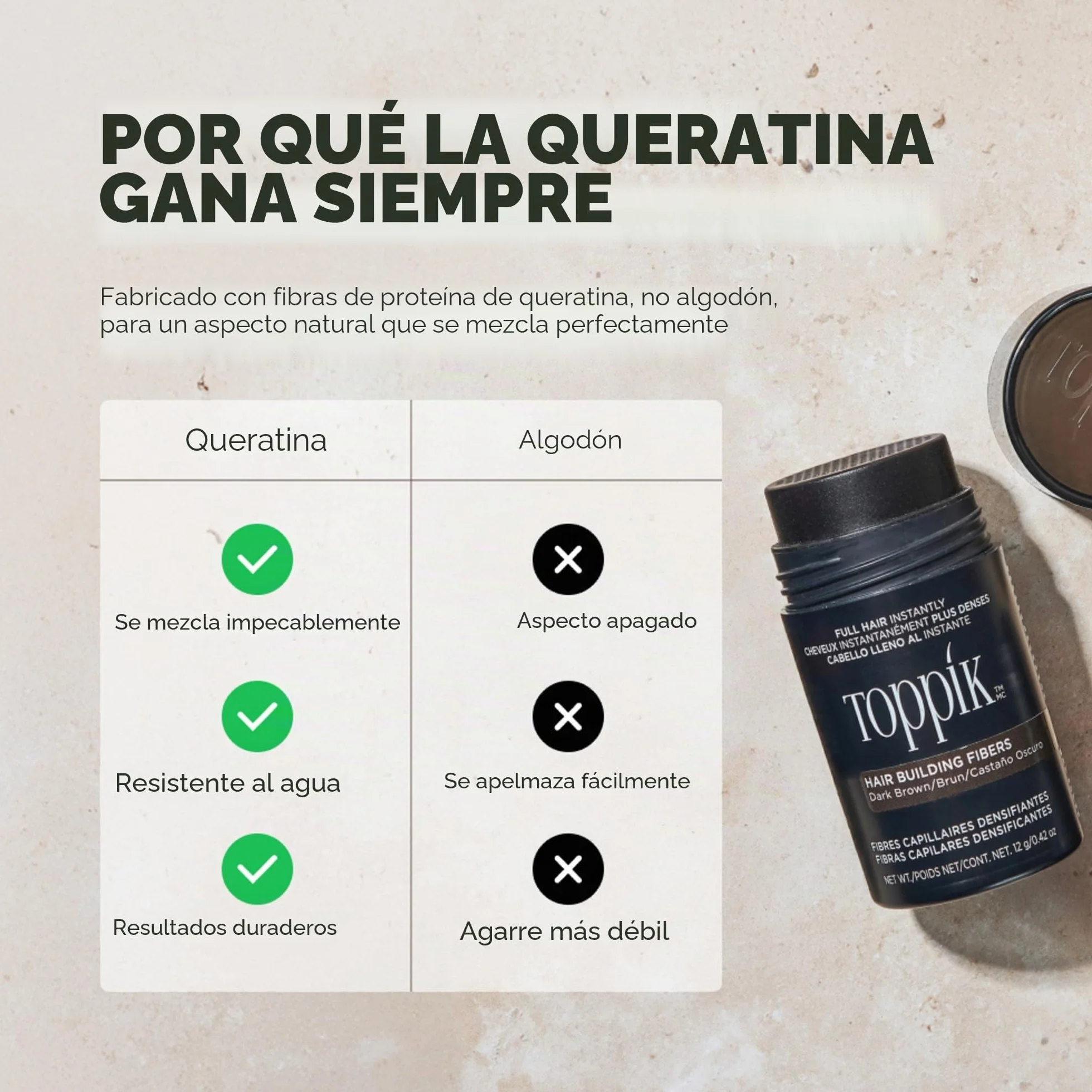 Toppik Fibras Capilares Castaño Oscuro, Fibras de Queratina para Densidad, 27,5 g