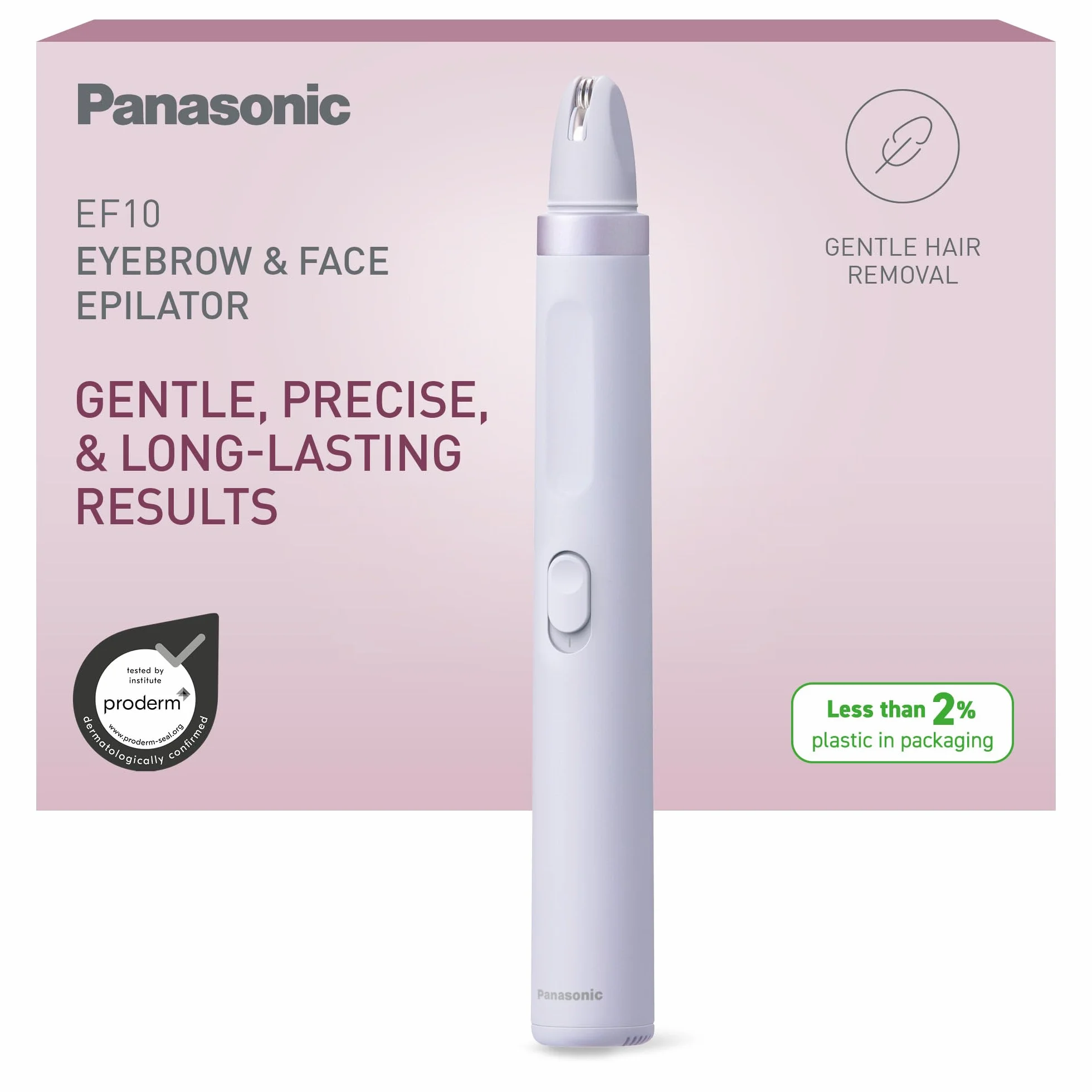 Panasonic ES-EF10-V503 Depiladora de Cejas y Vello Facial Mujer, Perfiladora de Cejas, Luz LED, Diseño Compacto Tipo Bolígrafo, Funciona con Pilas AA, Lila