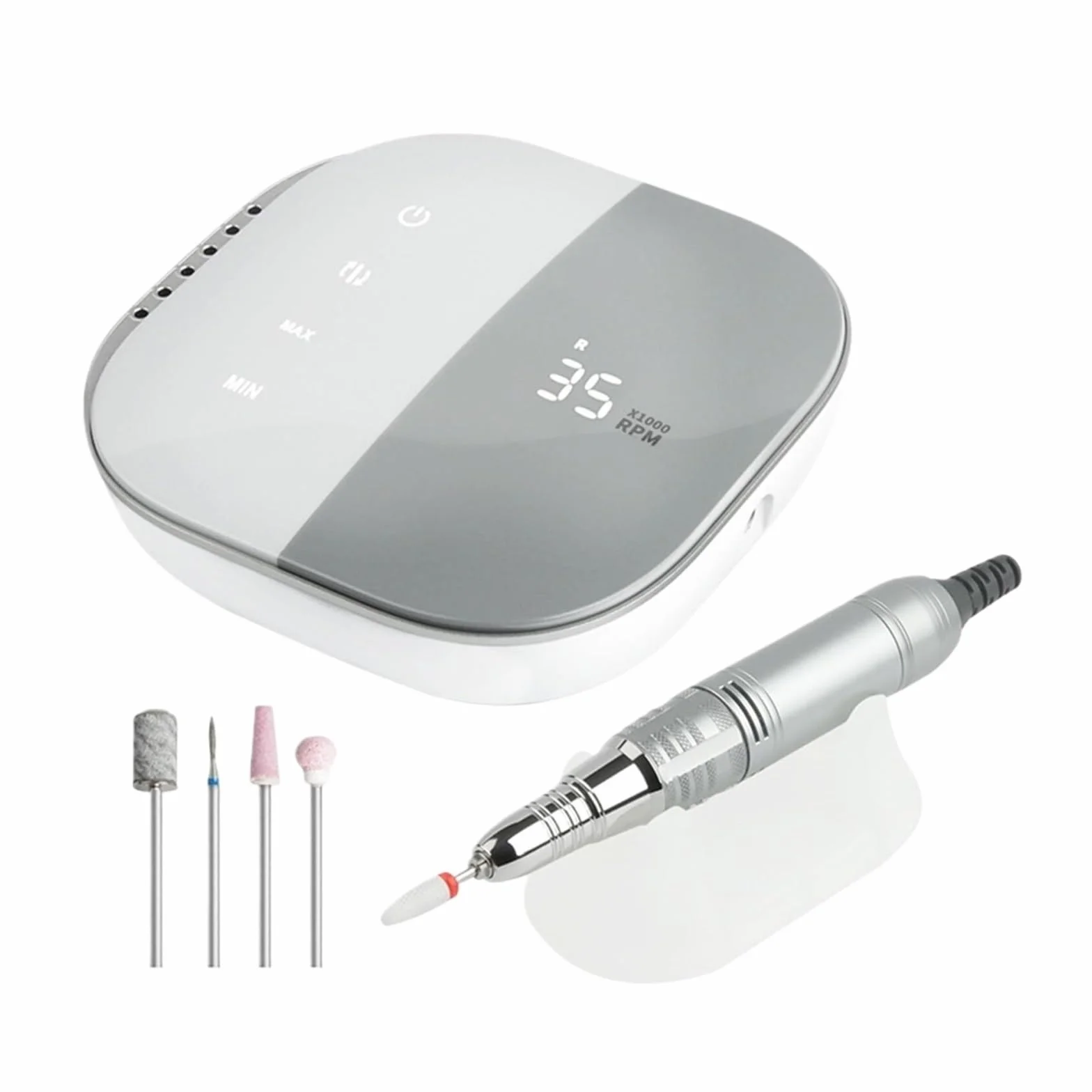 Taladro de uñas, Taladro Eléctrico Para Uñas, 35000 RPM Con Pantalla Táctil, Máquina De Manicura Pulidora Inalámbrica Recargable Para Entrenamiento Y Uso Doméstico para uñas acrílicas(Gray)