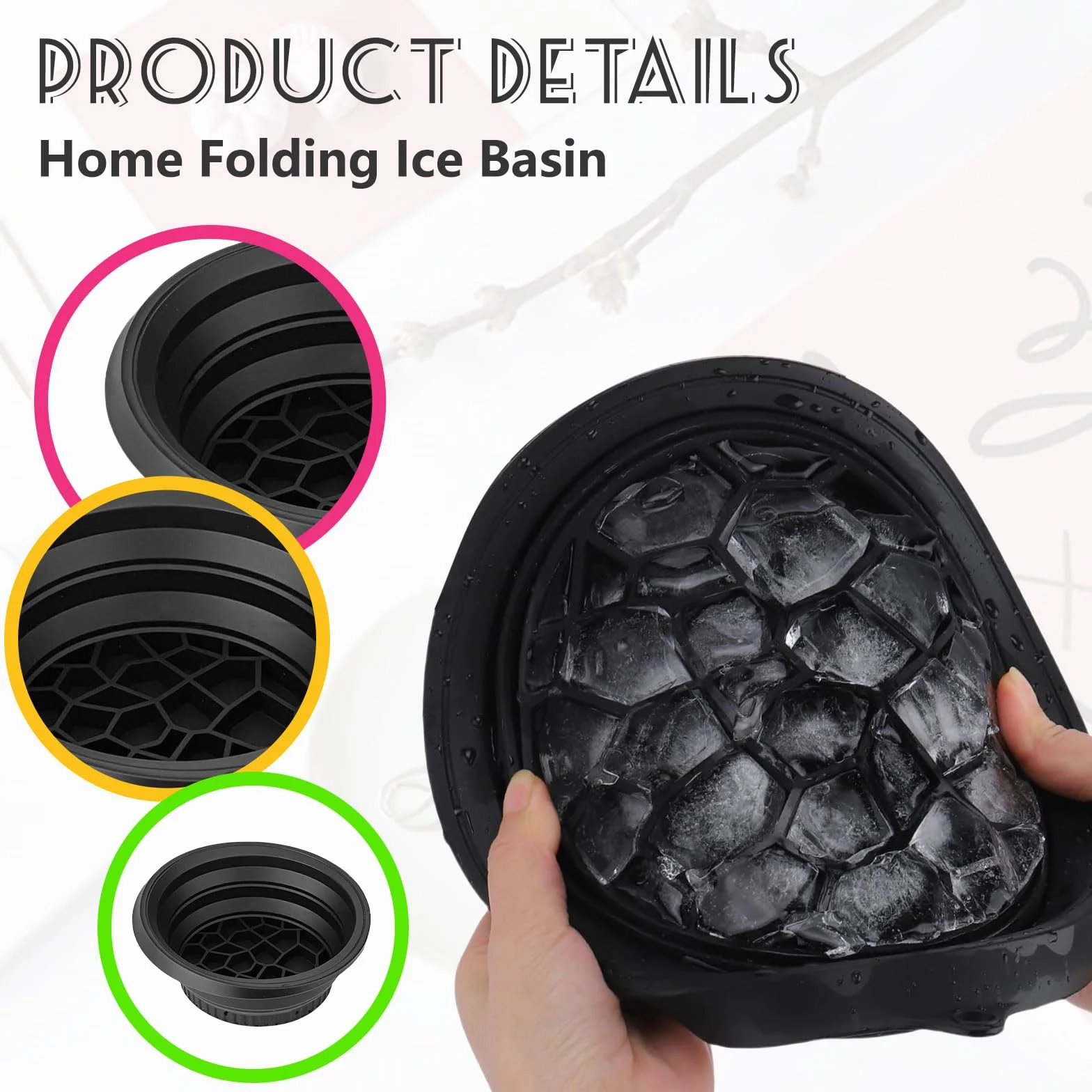 Cuenco Facial para Hielo de Silicona Plegable, Compartimento Integrado, Inmersión Facial para Tonificar Piel y Aliviar Acné (Negro)