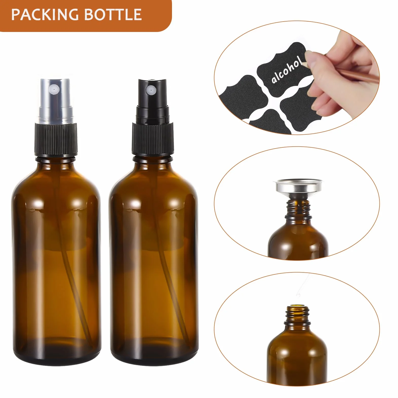 Lot de 3 flacons vaporisateurs ambrés 100 ml pour parfum, aromathérapie, cosmétiques