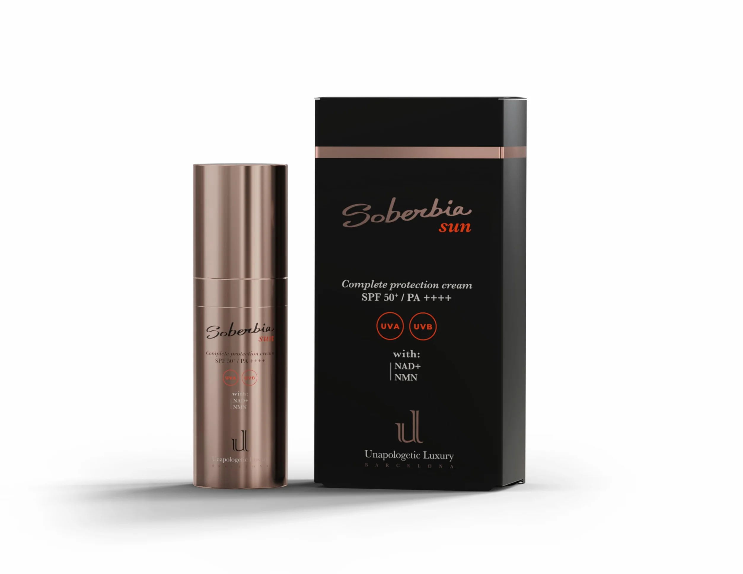 Soberbia Sun SPF 50+ Unapologetic Luxury – Crema Antiedad Global y Protector Solar Facial con NAD+ y NMN | Protección UVA/UVB, Luz Azul y Polución | Tecnología Airless, 30ml