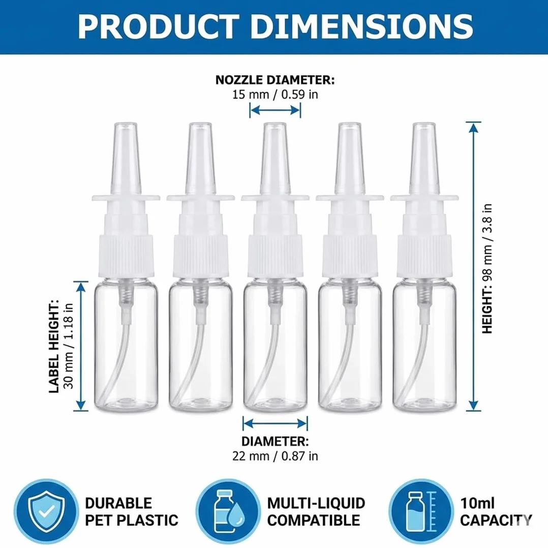 Botellas de Aerosol Nasal 10ml Plástico Atomizador Rellenable Fina Pulverización Agua Perfume Aceites Esenciales