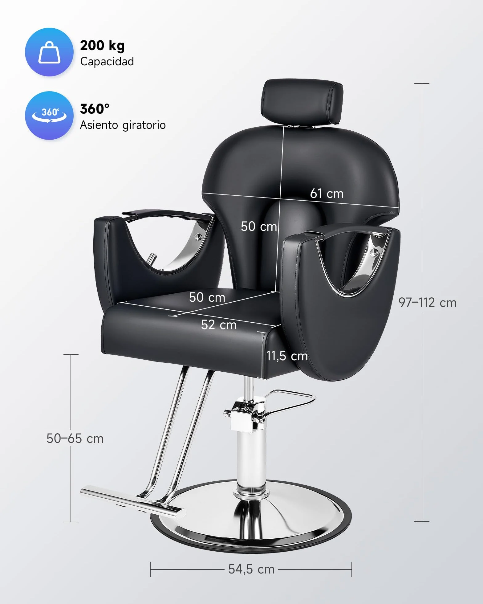 CO-Z Silla Peluquería Ajustable 90°-150° Sillón Barbero Bomba Hidráulica