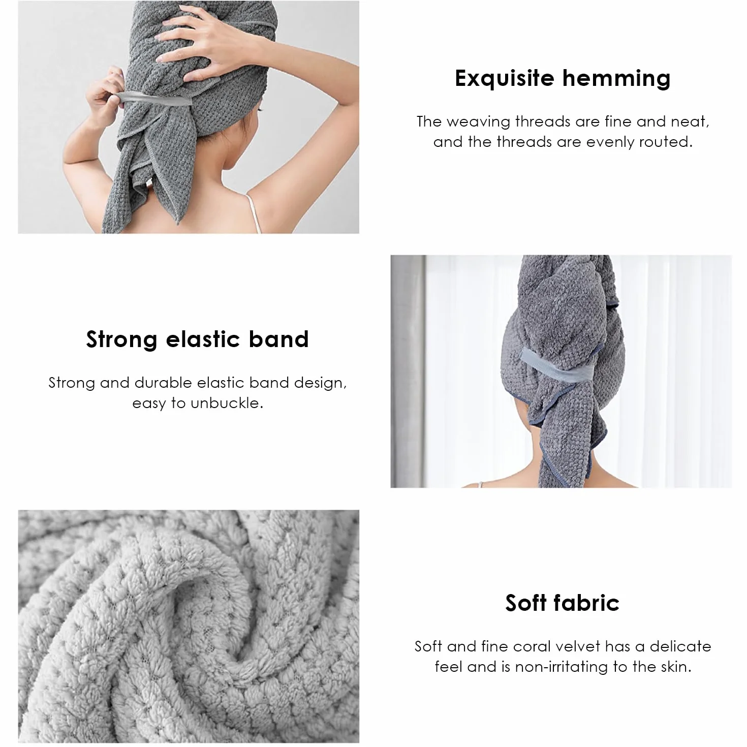 Toalla de Microfibra para el Cabello Secado Rápido Absorbente Gris 60 x 100 cm