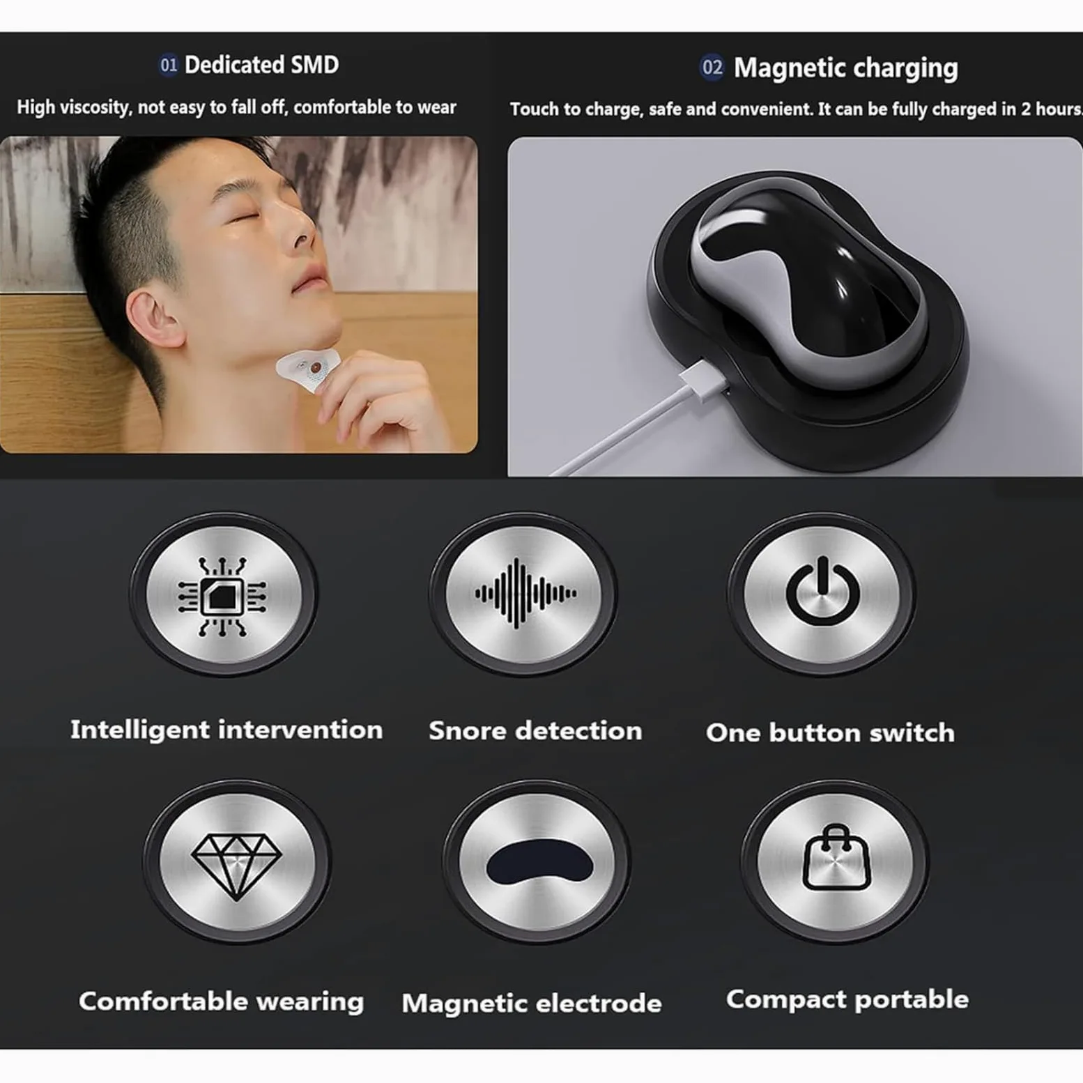 Mini Anti ronquidos, Apnea del sueño Detener los ronquidos Dispositivos eléctricos de tapón de ronquidos con masajes de Garganta Inteligentes Máquina de solución de ronquidos para un Mejor sueño