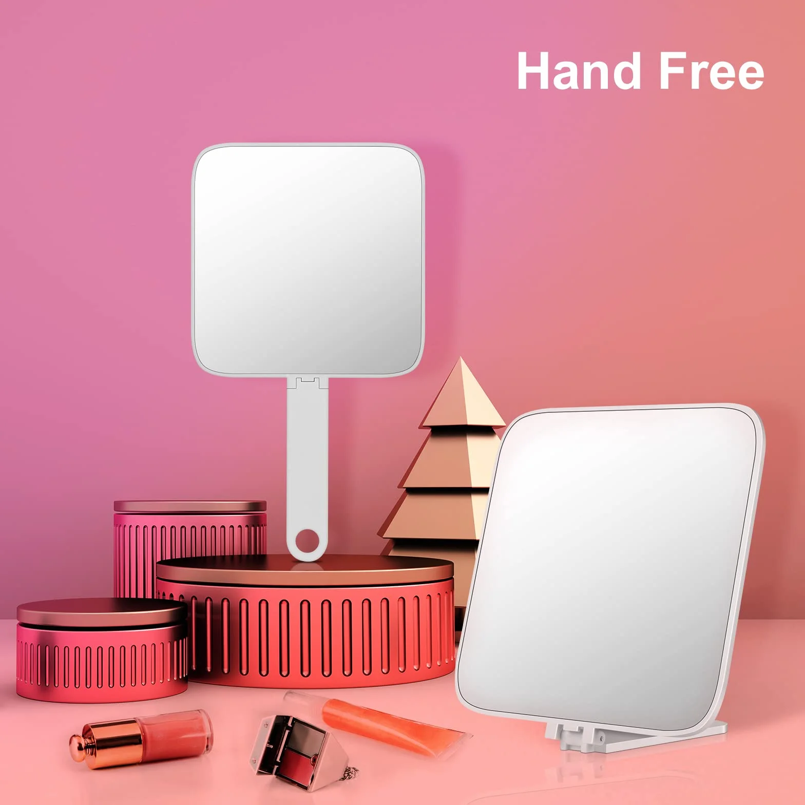 OSDUE Espejo de Mano 180° Plegable, Pequeño y Portátil Mango Ergonómico para Maquillaje