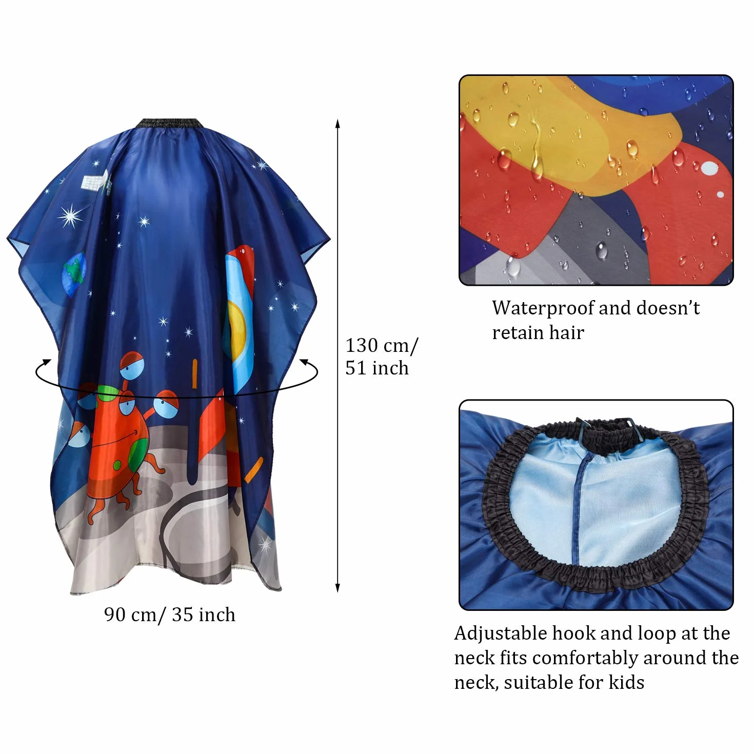 Syhood Capa Impermeable de Peluquería Infantil Cortar Cabello Delantal Barbero Patrón Delfines Cohetes