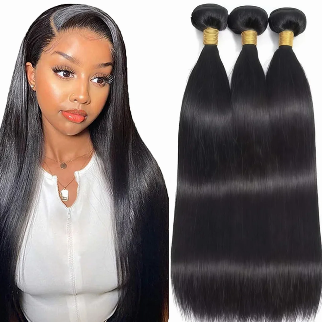 Extensiones de pelo humano sin procesar, extensiones de pelo humano Remy doble trama #1B, color negro natural, 3 paquetes por paquete, total 150 g, 16 18 20 pulgadas