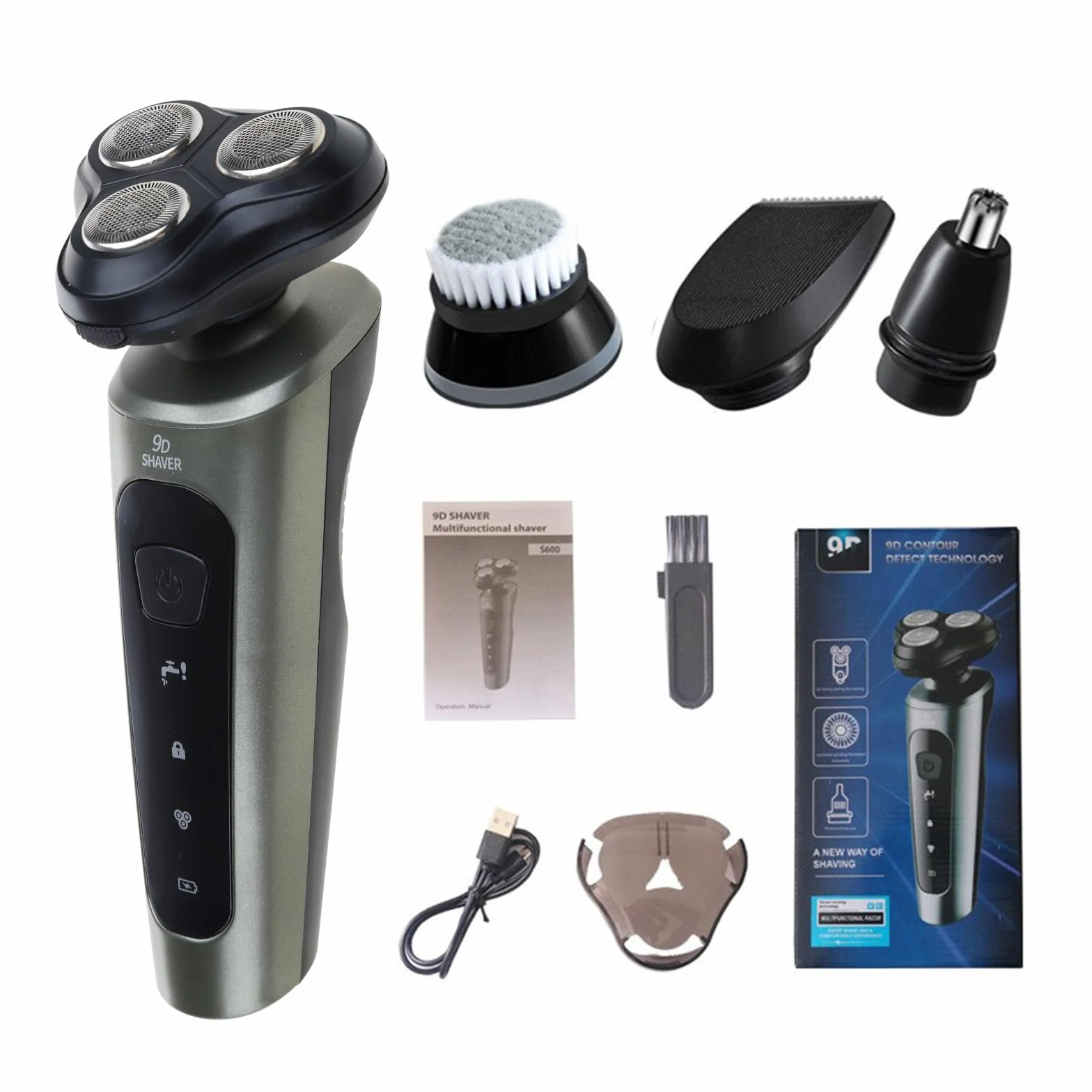 Afeitadora eléctrica para hombres 4 en 1, máquina de afeitar recargable seca y húmeda