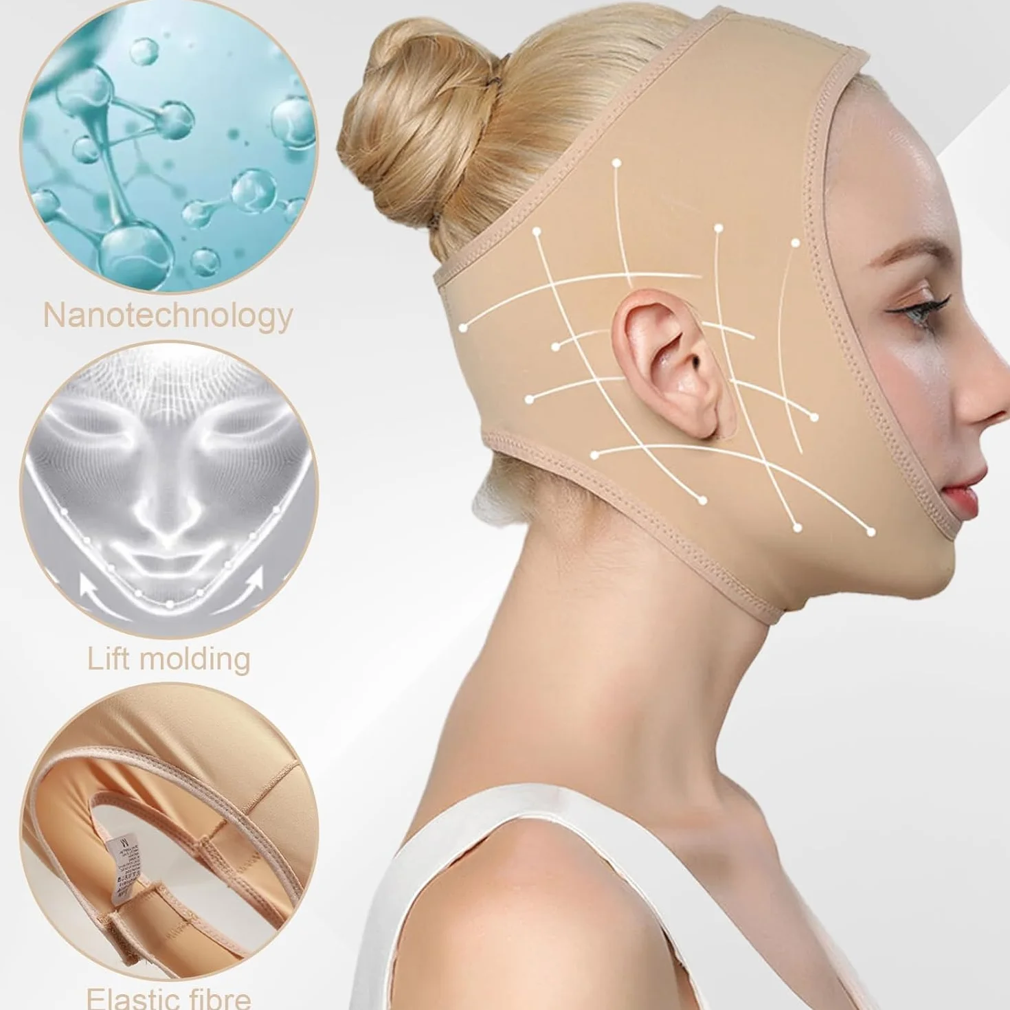 Mentonera Papada Reutilizable Máscara Correa Transpirable Reductor de Papada Cinturón Vendaje Estiramiento Facial V Line Lifting