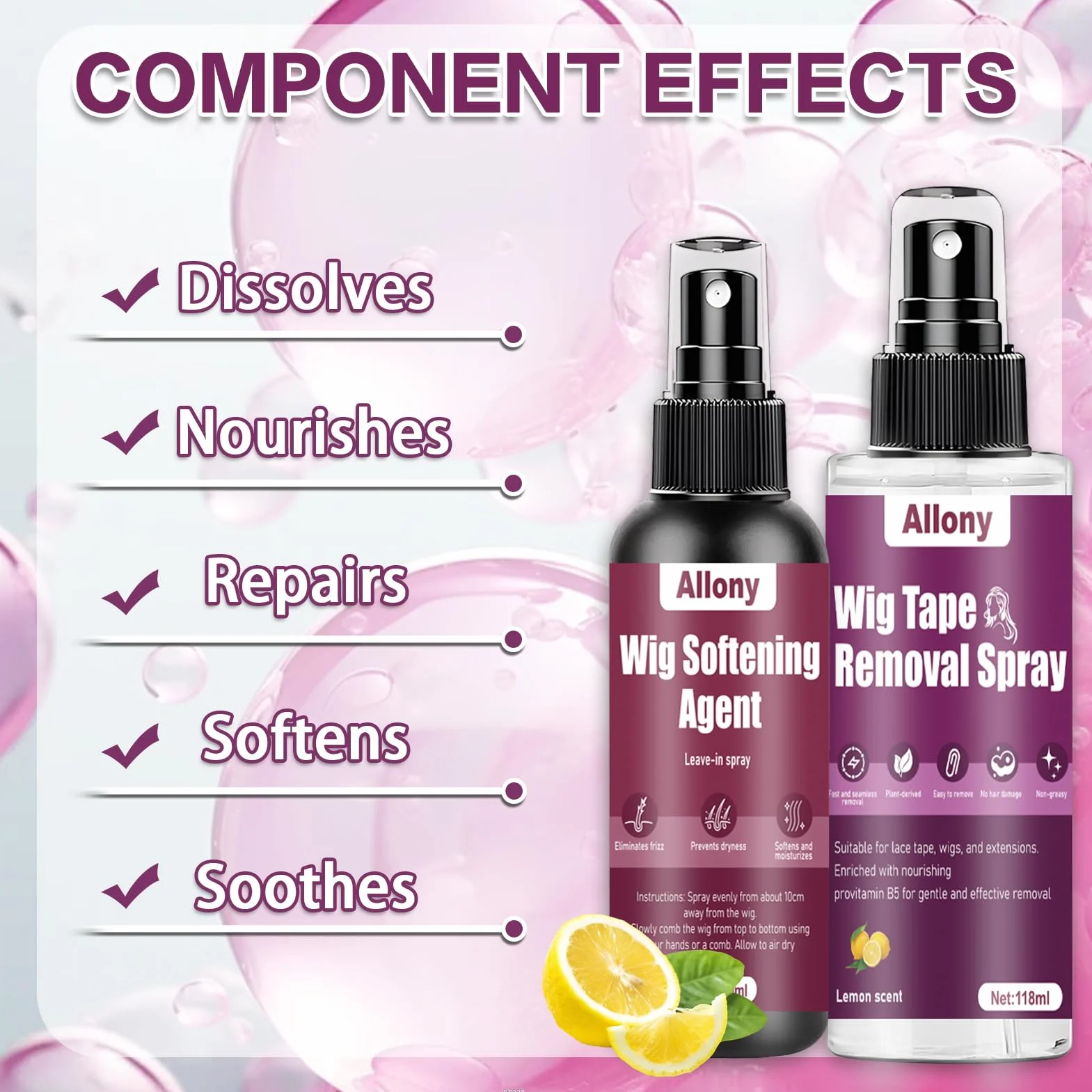 ALLONY Removedor de Extensiones Adhesivas 118ml, Spray Alisante para Pelucas 100ml