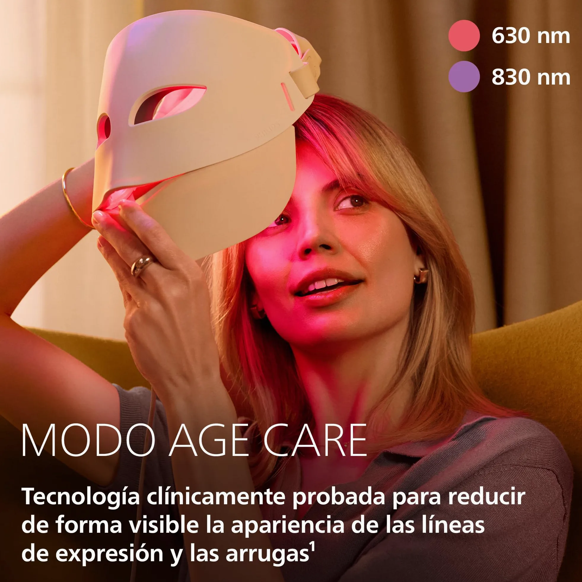 Philips LED ReAura Máscara facial – rostro, contorno de ojos y cuello, 3 modos, luz roja, azul e infrarroja cercana, eficacia clínicamente demostrada¹, ajuste flexible, rutina de 10 min, LTM7100/00