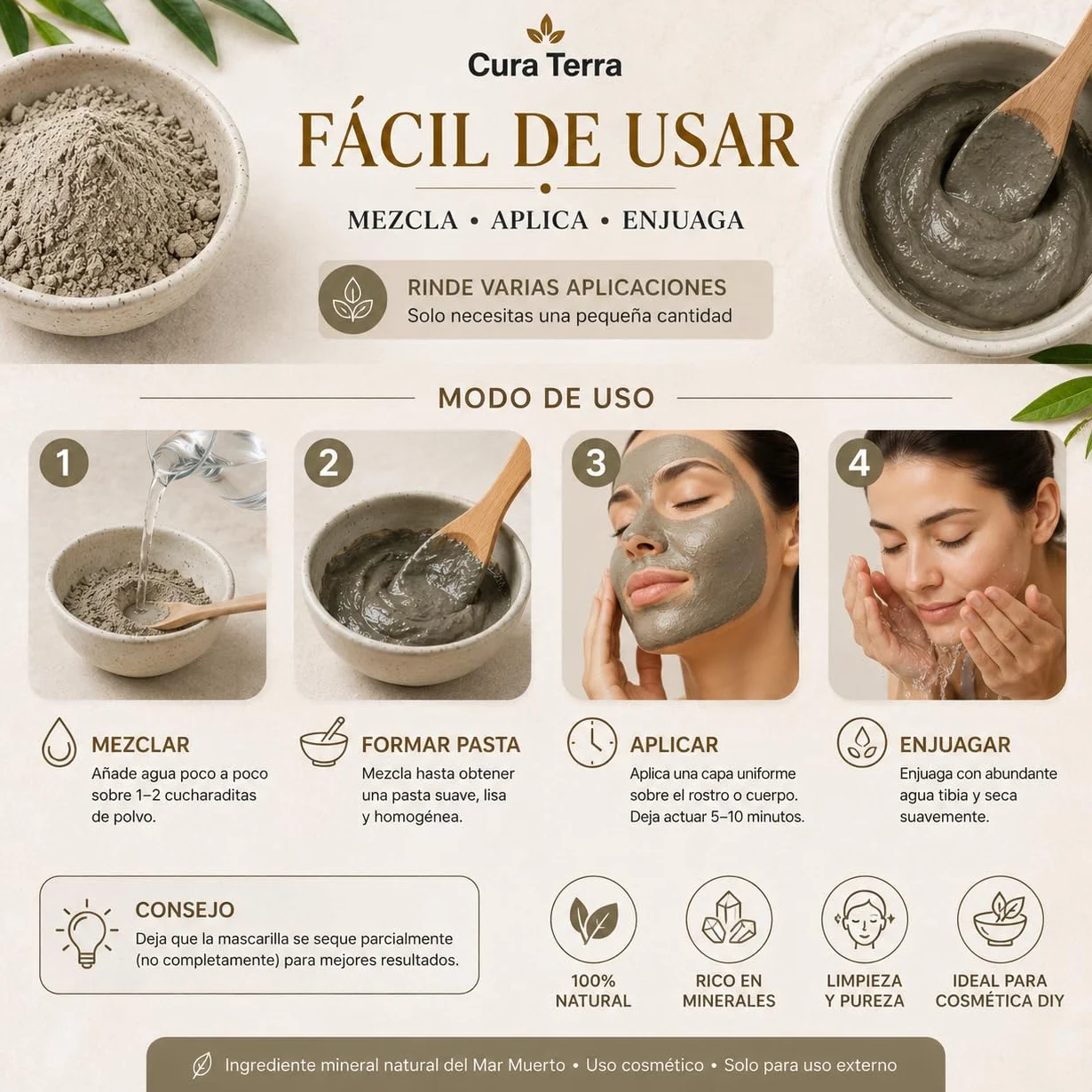 Barro del Mar Muerto en Polvo 50g Mineral para Cuidado de la Piel Cosmética DIY