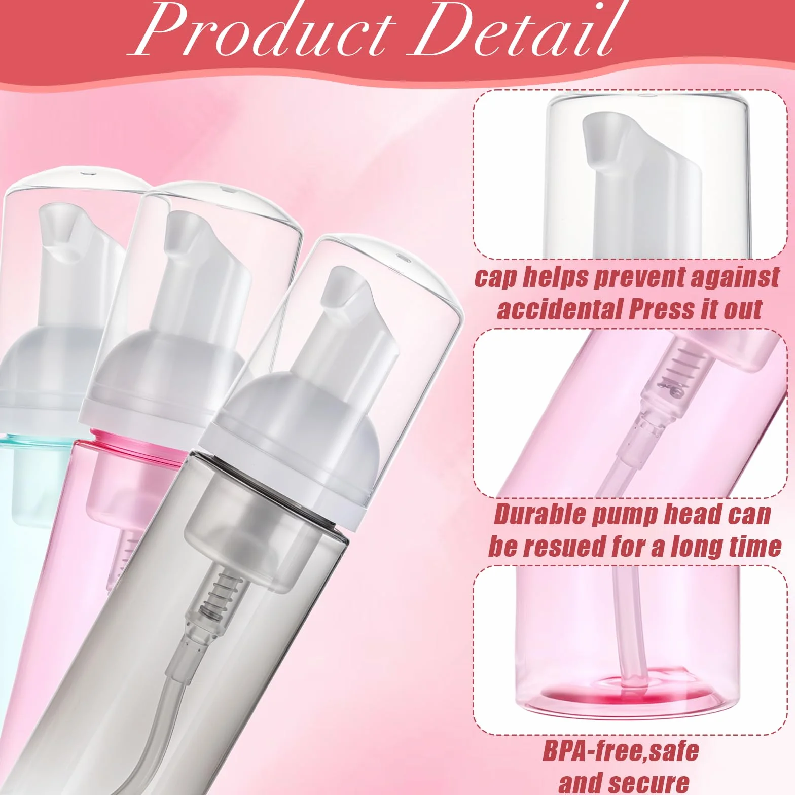 3 botellas con bomba de espuma, 60 ml, recipientes vacíos transparentes de espuma de viaje, dispensador de jabón de espuma recargable, botella de espuma de plástico de tamaño pequeño para jabón