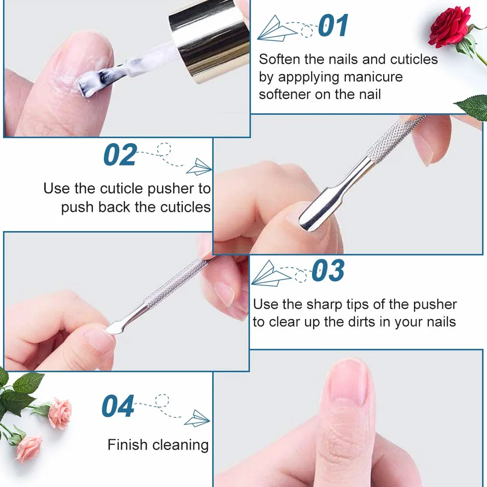 XCOZU Empujador de Cutículas Doble Cabeza Acero Inoxidable Herramienta Profesional Limpieza Uñas