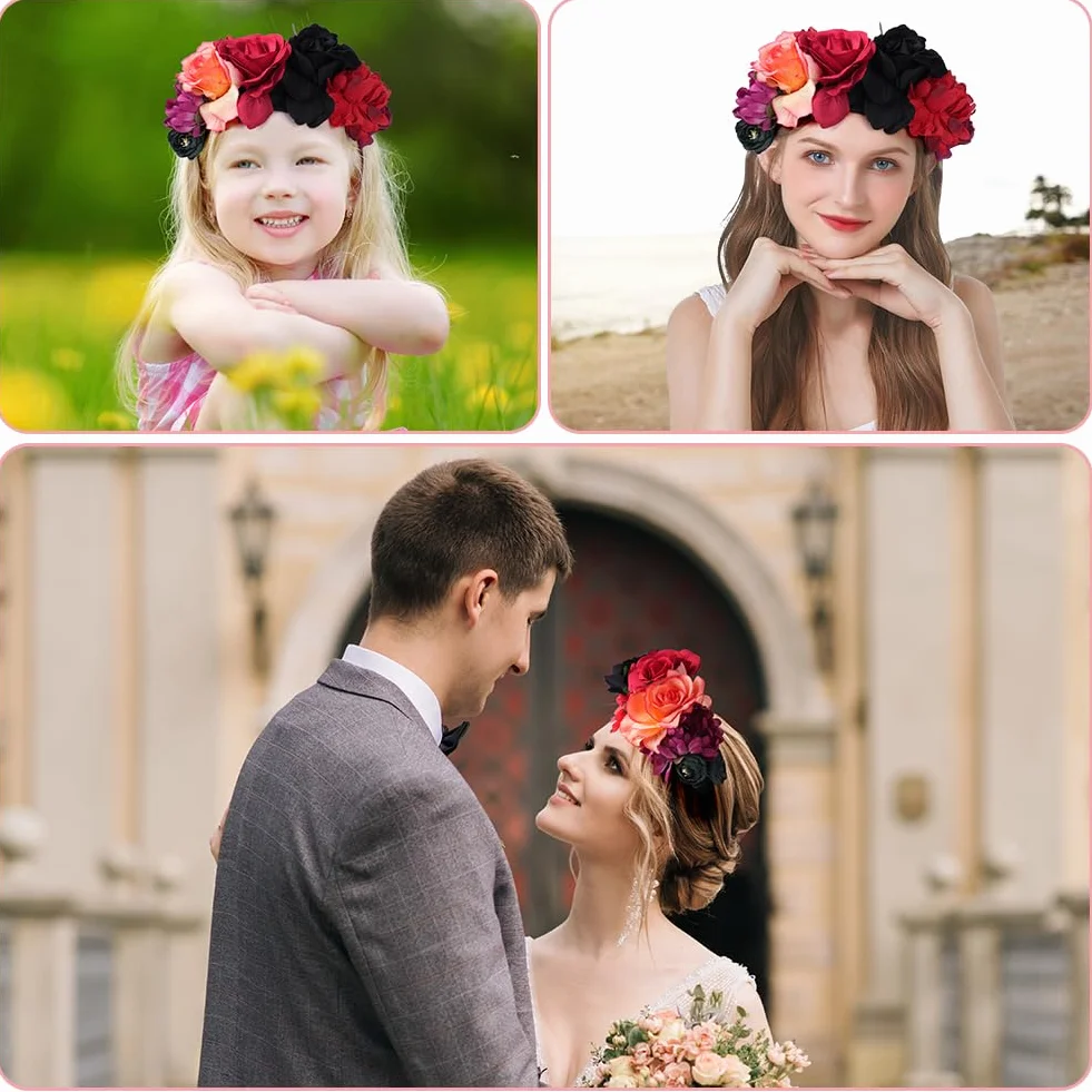 LOPHE Diadema tiara grande de rosas para novia corona de flores mexicanas floral