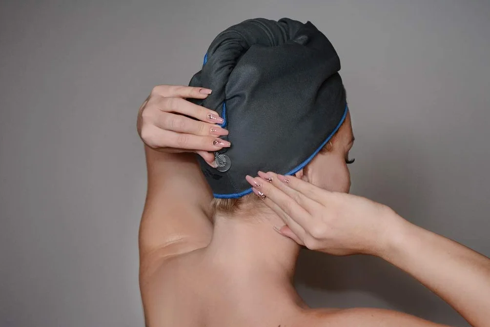 Toalla Turbante de Microfibra para Secado Rápido del Cabello, Ultra Absorbente, con Botón, 1 Pieza, Negro