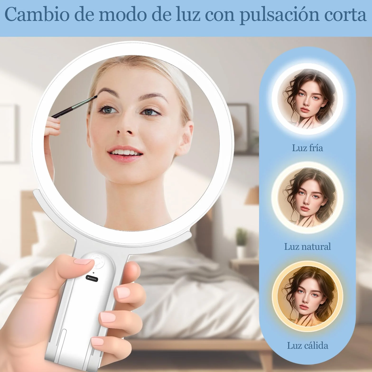 Espejo de Aumento con Luz 30X/1X Plegable 3 Colores Montaje Mano Mesa Pared
