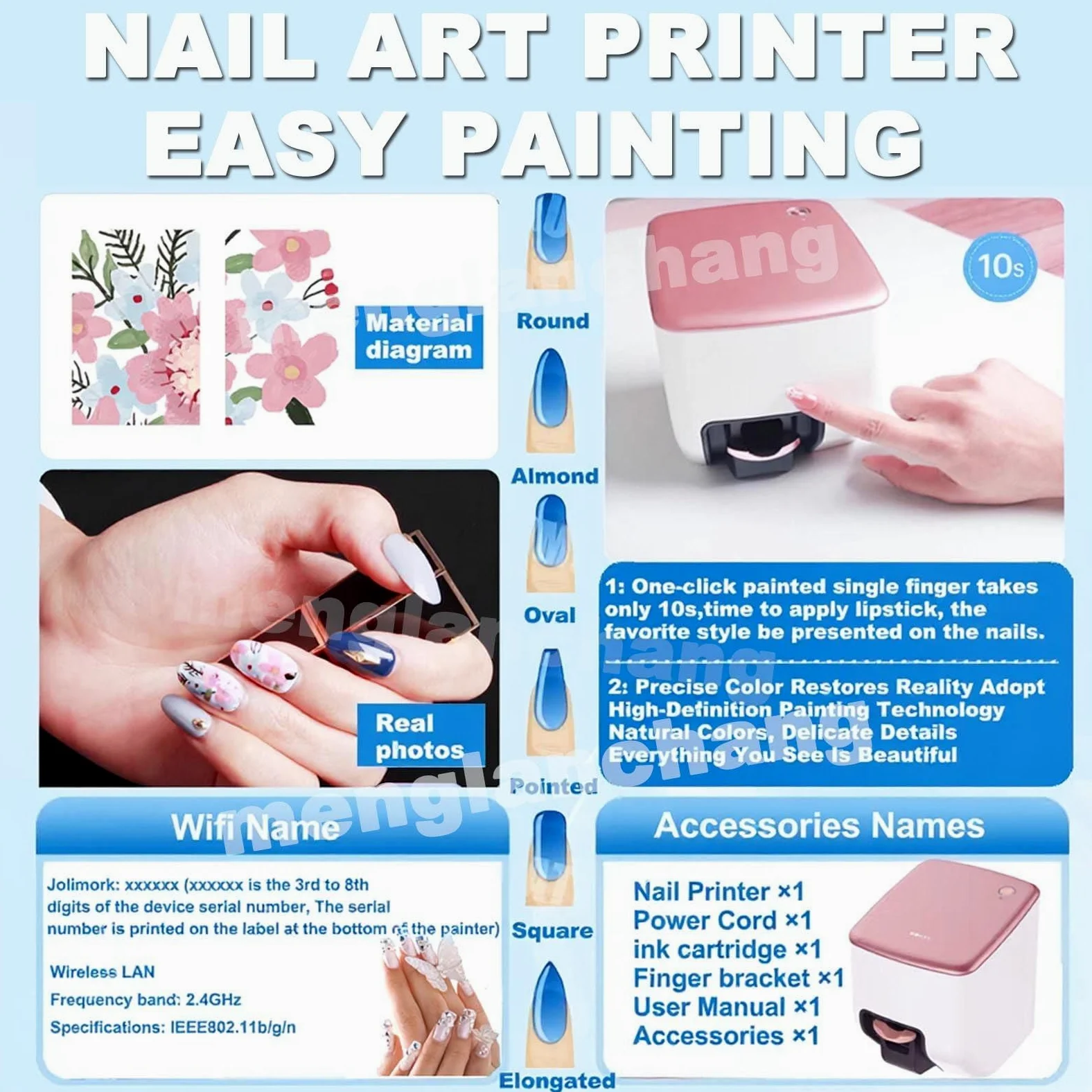 Impresora De UñAs PortáTil, Impresora Inteligente Diy Para DecoracióN De UñAs En Casa Y SalóN, ImpresióN De UñAs InaláMbrica 4800Dpi,(Accesorio Individual Opcional/Juego) NailArtMachine+Accessories