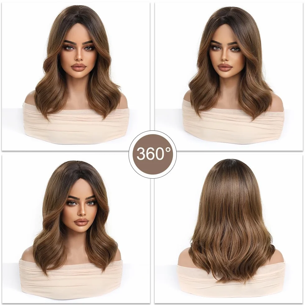 Esmee Pelucas Largas Onduladas Marrón para Mujeres Peluca Ombre Cabello Sintético Natural