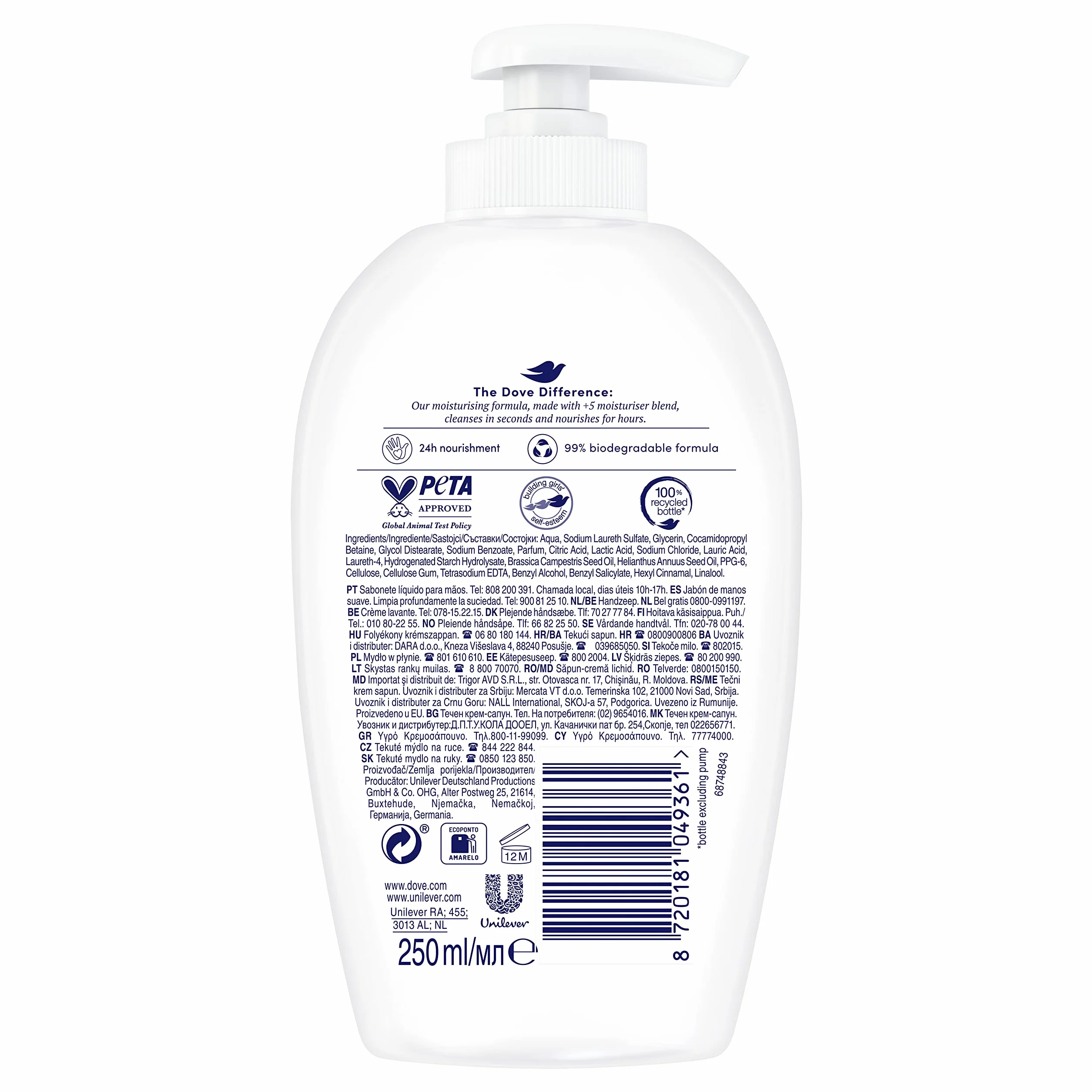 Dove Jabón Líquido de Manos Antibacteriano 5 Hidratantes Pack 6 x 250 ml