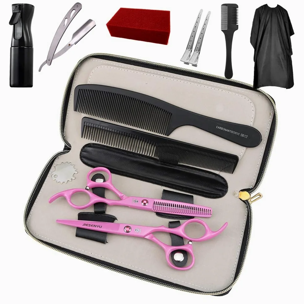 JIESENYU Tijeras de peluquería profesional de alta gama de 6 pulgadas, acero 440C, color rosa (juego de 3)