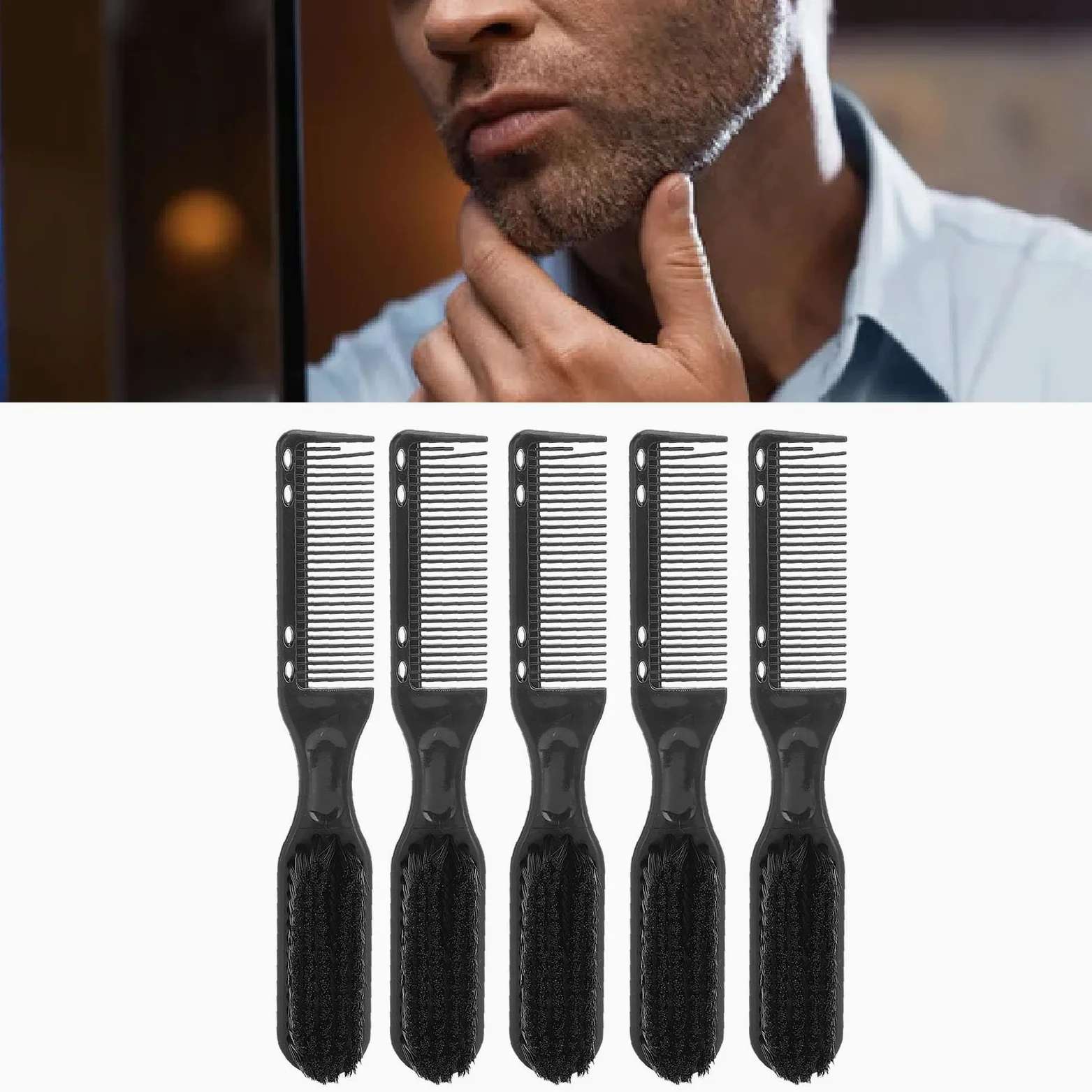 Cepillo de Pelo para Hombres, Cepillo de Aceite Ergonómico para Peinado y Cuidado de la Barba, 5 uds., Nailon Suave