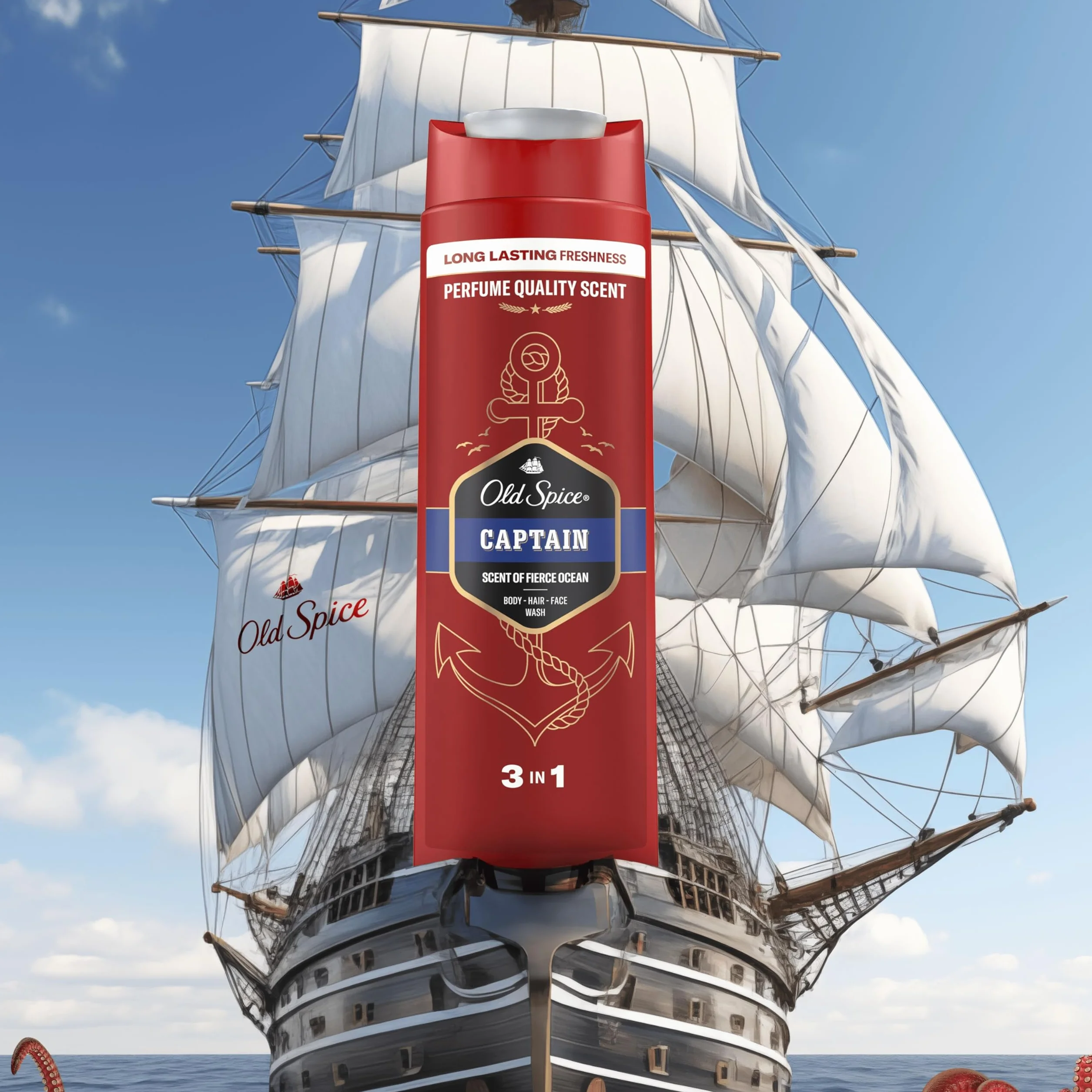 Old Spice Captain Desodorante en Barra para Hombres 2x50ml + Gel y Champú 3 en 1 2x400ml, Fresco 24 Horas