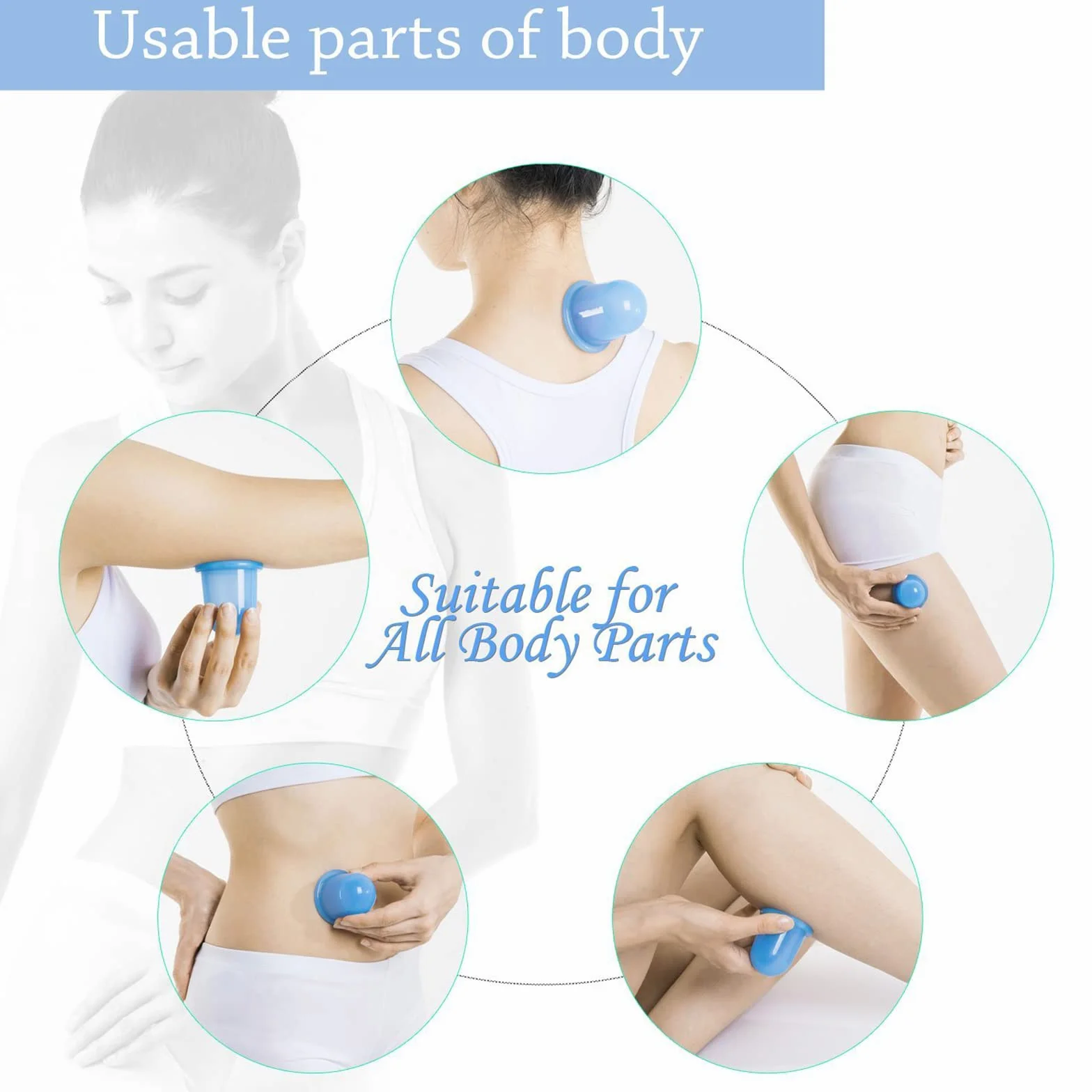 Ventosa anti celulitis adelgazante, tazas de masaje al vacío de silicona, tratamiento de belleza (azul)