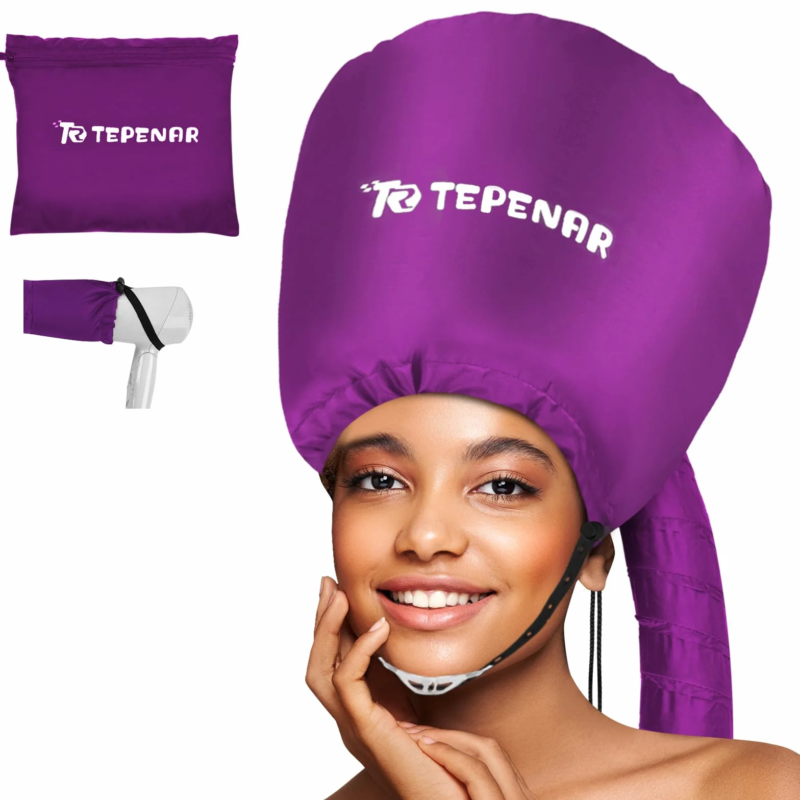 TEPENAR Gorro Secador de Mano Ajustable Suave Secado Rápido para Cabello Rizado Natural Morado