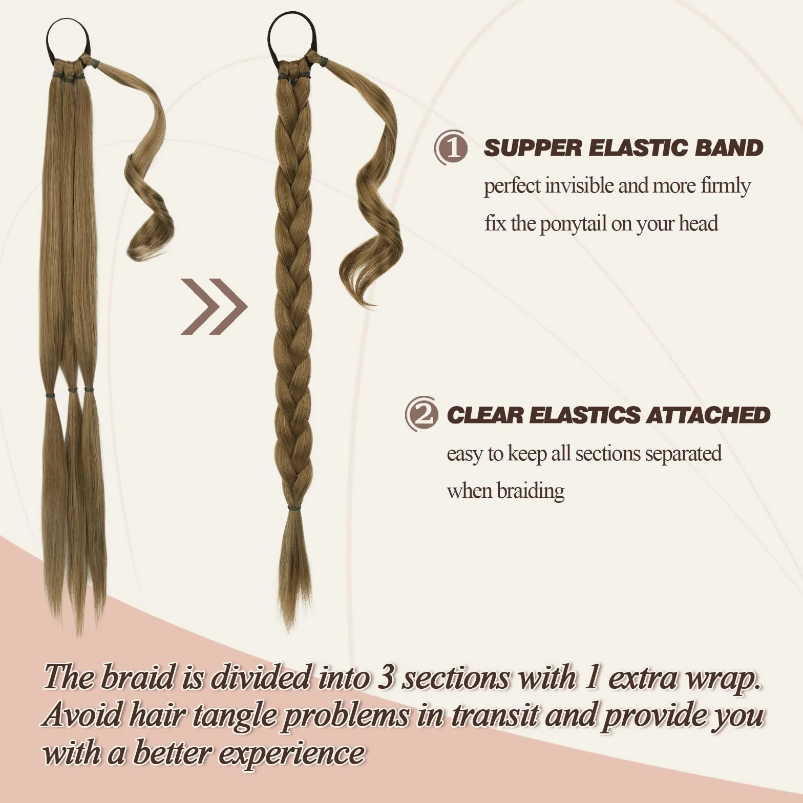 BARSDAR Extensiones de Cola de Caballo Trenzada 26"(66cm) Largo Lazo para el Cabello Recto Envoltura Alrededor DIY Peluca Sintética Suave para Mujeres
