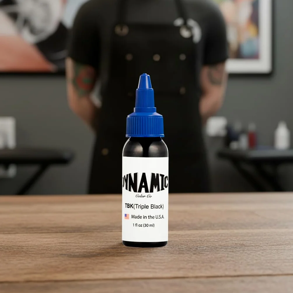 Dynamic Ink Triple Black 30ml - Tinta Negra para Tatuaje | Negro Intenso y Duradero + 5 Caps de Tinta Incluidos, Tinta para tatuaje negra .Original (Triple Black 1oz(30ml))
