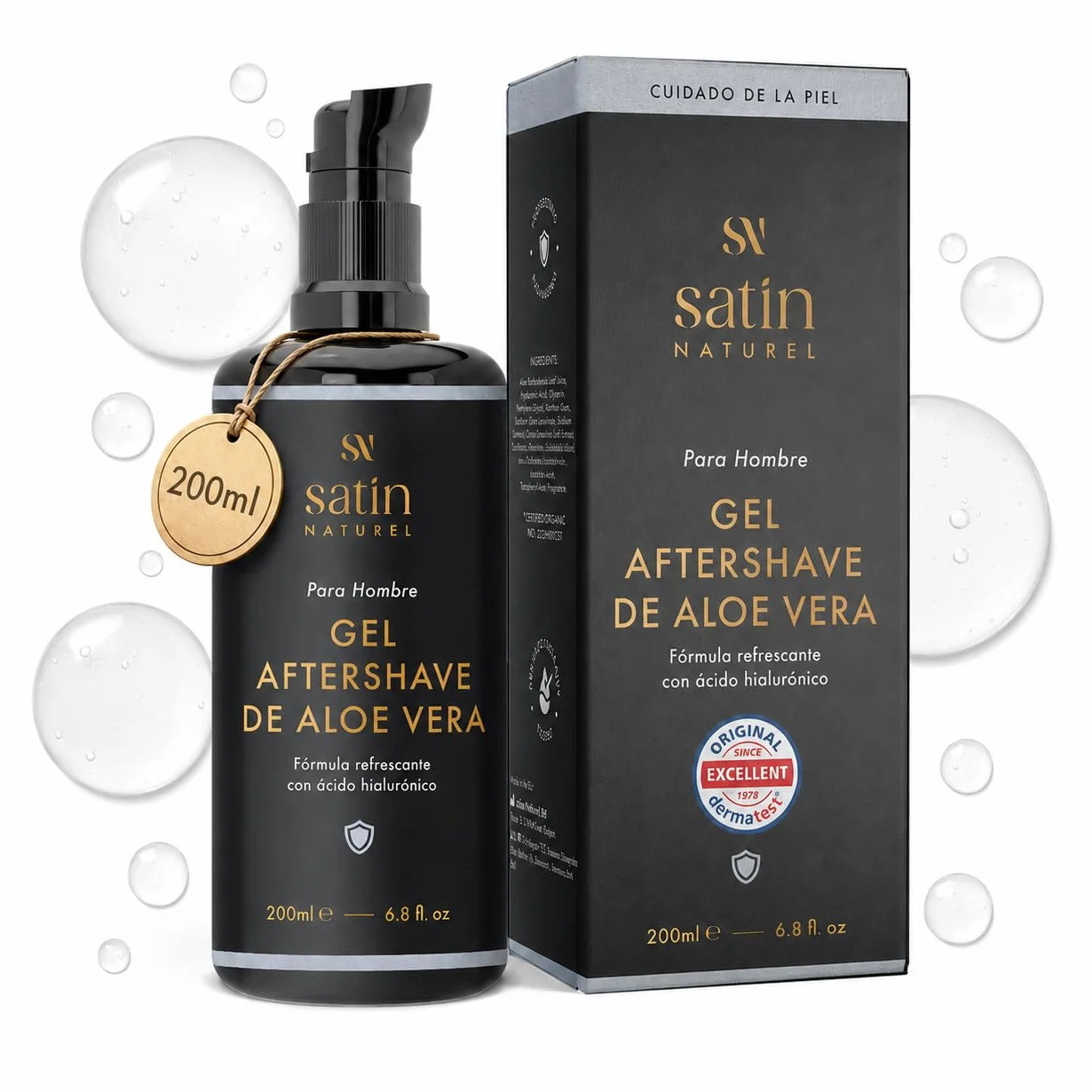 Satin Naturel After Shave 3:1 con Aloe Vera Gel 200ml Crema Hidratante Facial Serum Ácido Hialurónico Regalo Hombre