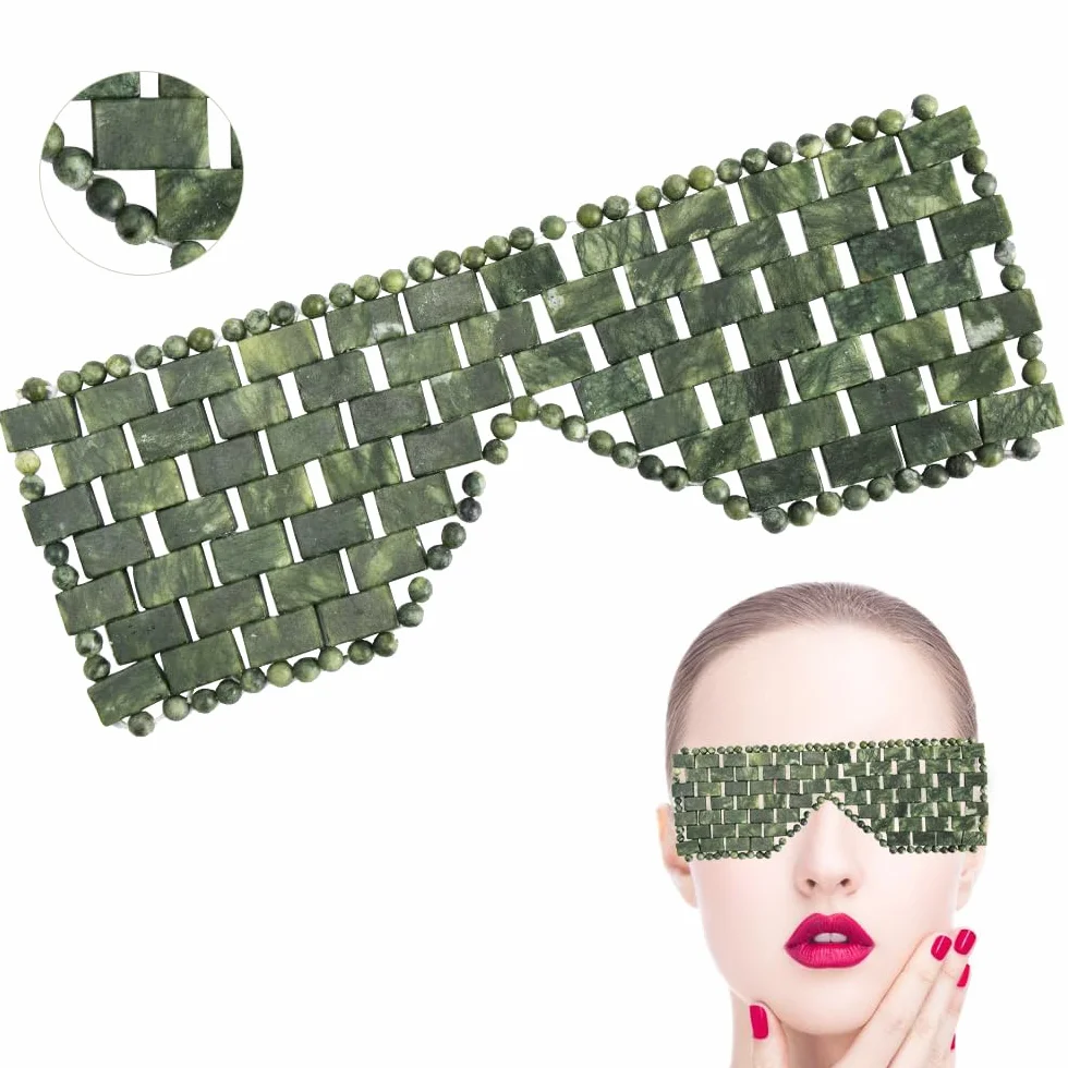 Máscara Jade para Ojos, Piedra Facial Verde Natural, Fría o Caliente, Aliviar Migraña (verde oscuro)