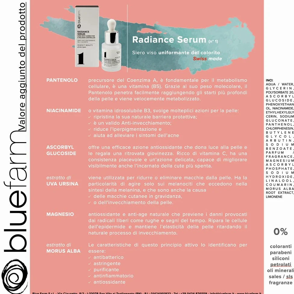 GRANJA AZUL | 1 Radiance Serum 30 ml: corrector de manchas y controlador de melanina. Sérum facial uniformador de la tez, perfeccionador de la piel, intensivo, aclarante, reduce las manchas