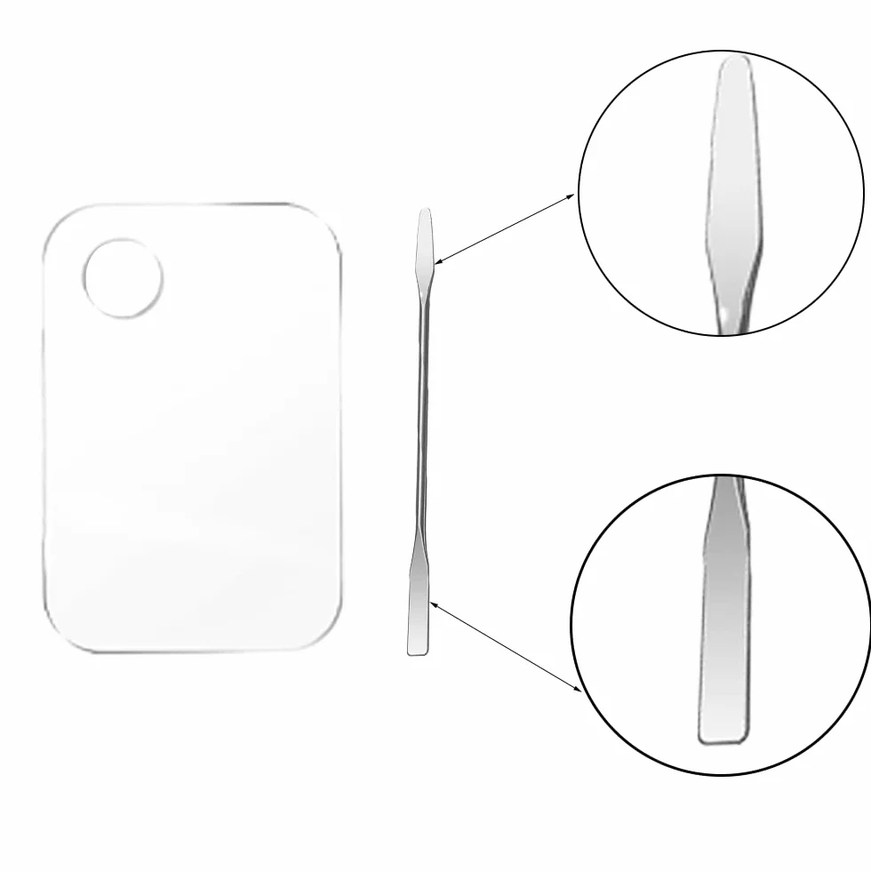 Paleta de Maquillaje Acrílica Transparente con Espátula de Acero Inoxidable para Mezclas Cosméticas