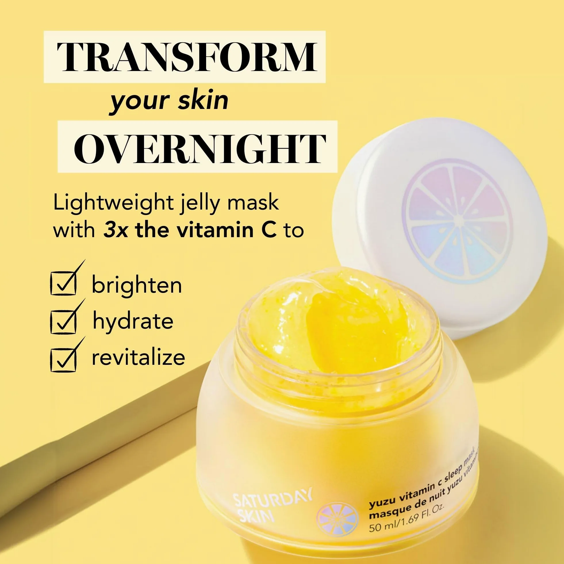 Saturday Skin Yuzu Vitamina C Sleep Rostro Mask Cuidado de la piel Retinol Niacinamide Rostro Hidratante Brightening Máscara para dormir durante la noche Mascarillas (1.69 Fl. Oz. (50ml))