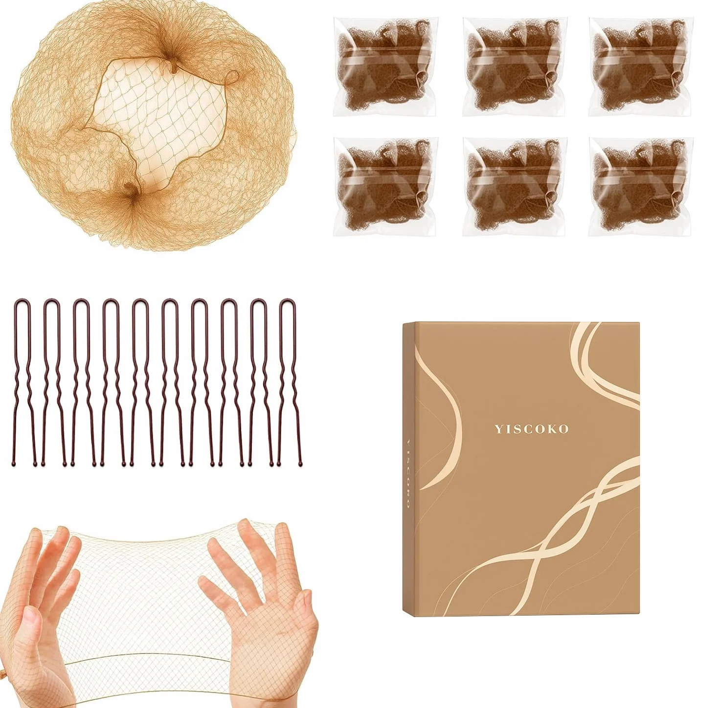 Mallas para el cabello para moños 20 piezas con horquillas en forma de U 50 cm/20 pulgadas para mujeres niñas bailarinas
