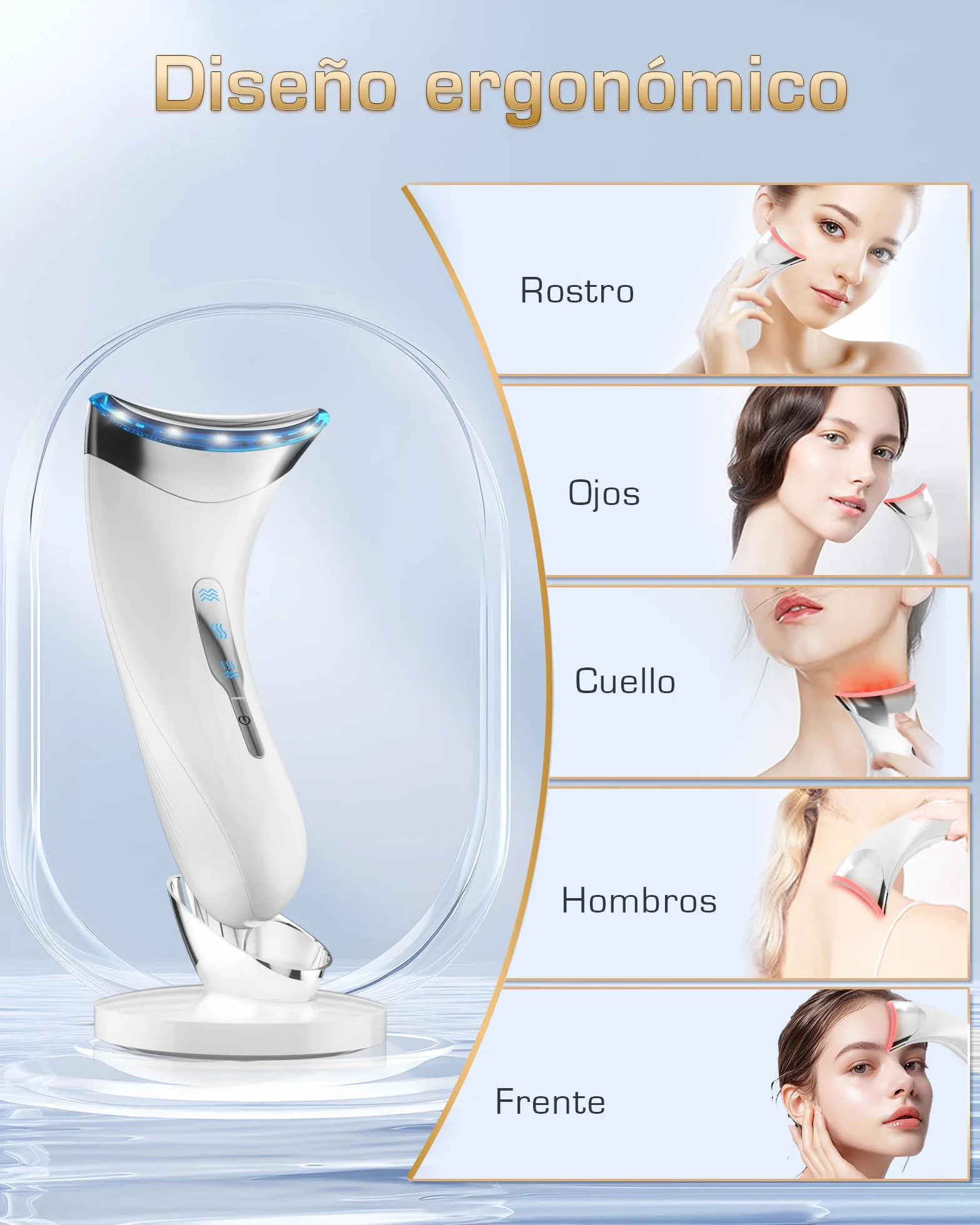 Masajeador Facial Electrónico Cara: Antiarrugas y Belleza con Calefacción de 45℃, Reductor de Papada para Mujer, Máquina de Belleza LED EMS Lifting para Líneas del Cuello