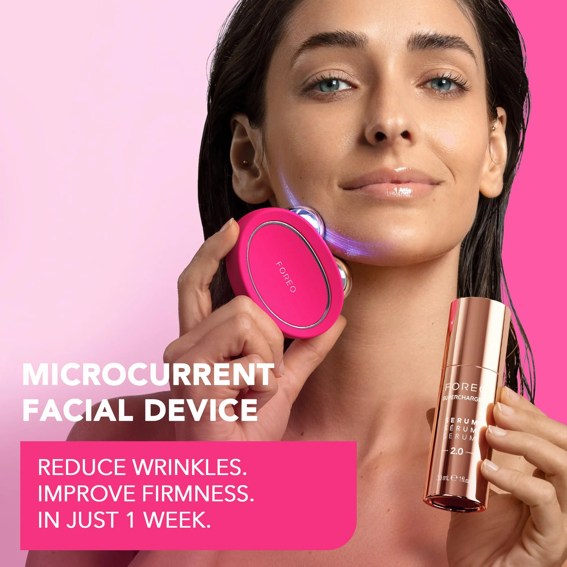 FOREO BEAR 2 Tonificador facial de microcorrientes Reafirma define Fuchsia