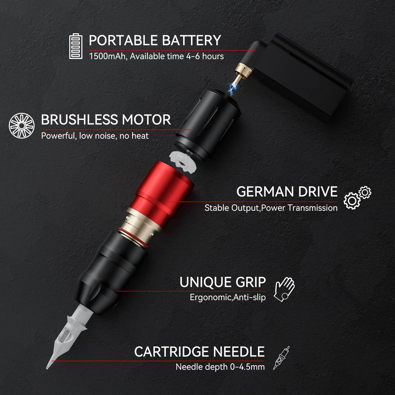 Kit de Tatuaje Profesional Solong - Máquina Rotativa, Incluye 10 Agujas, 7 Tintas y Batería 1500mAh. Ideal para Principiantes y Profesionales. EF-TKP752BEU-2