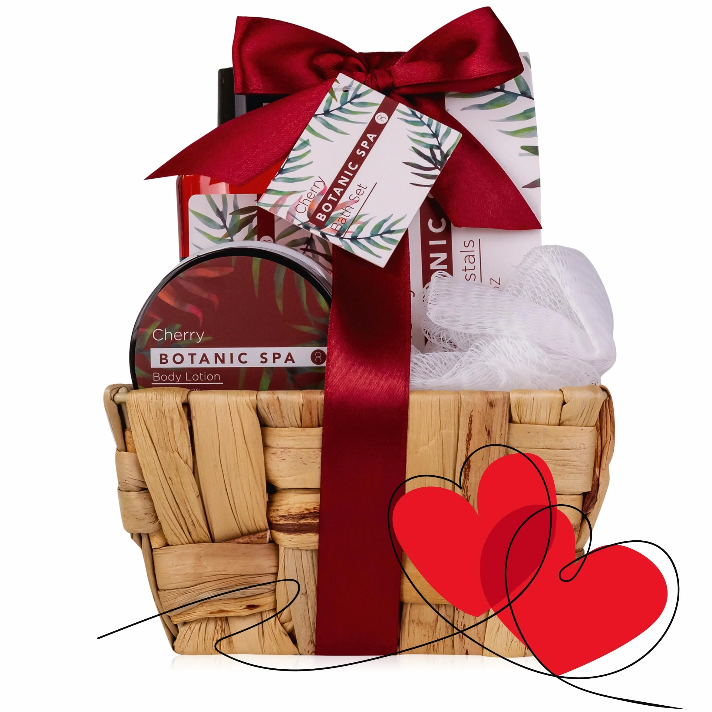 Accentra CHERRY SPA set de baño femenino 4 piezas gel de ducha sales de baño loción corporal esponja de red regalo San Valentín cumpleaños