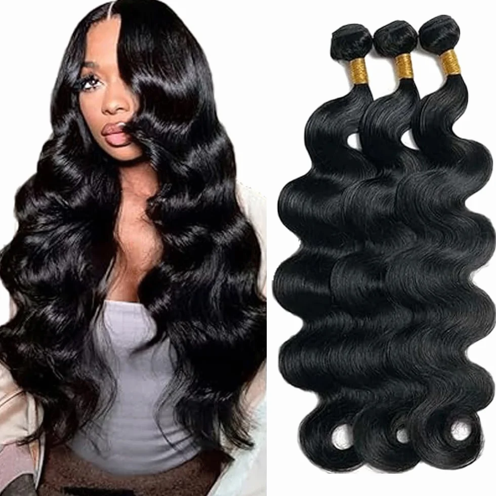 Peluca de onda corporal para mujer, extensiones de cabello humano brasileño sin procesar #1B natural negro cabello humano con una cobertura mínima para mujeres de 22 a 24 a 26 pulgadas