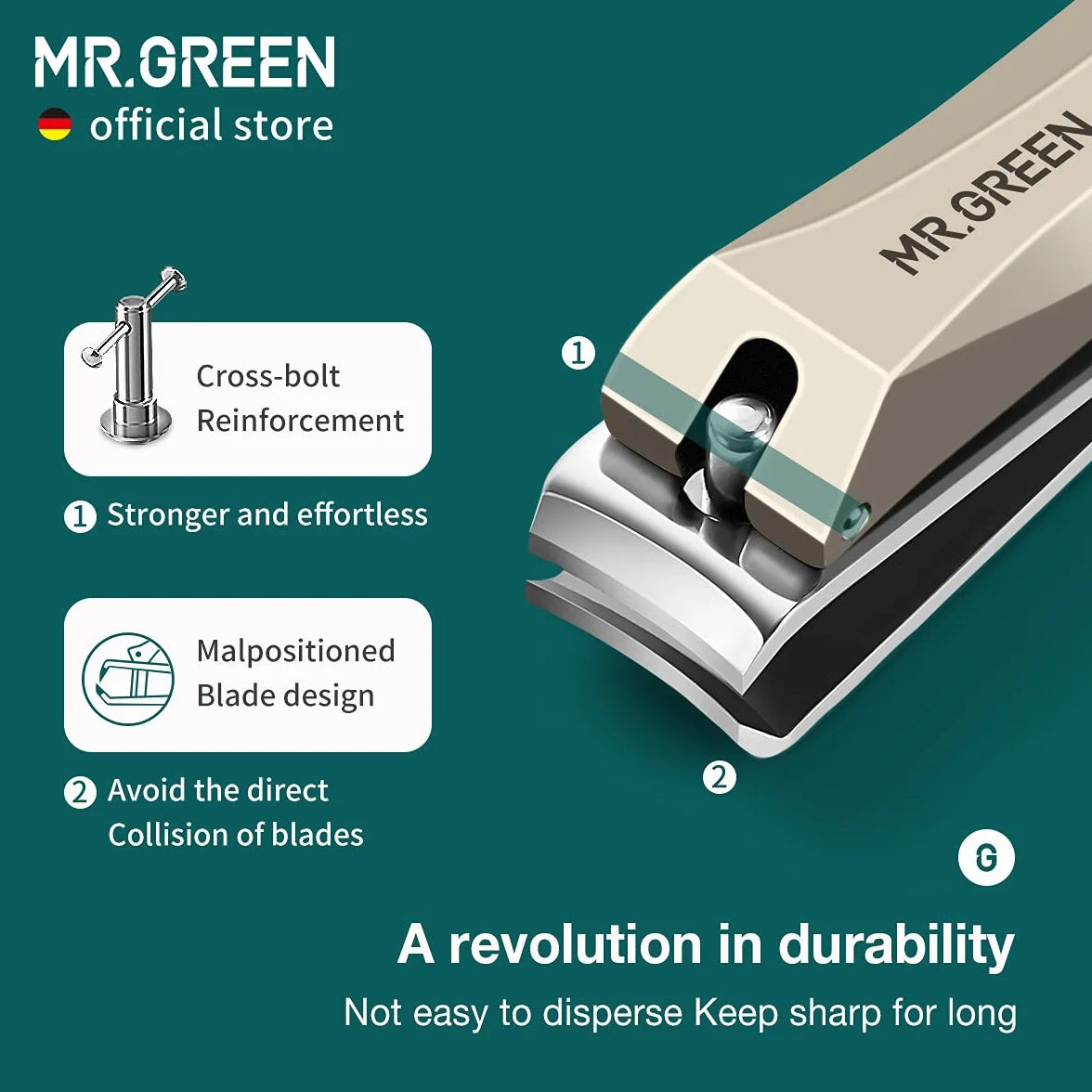 MR.GREEN Cortador de uñas acero inoxidable resistente a salpicaduras desmontable grande