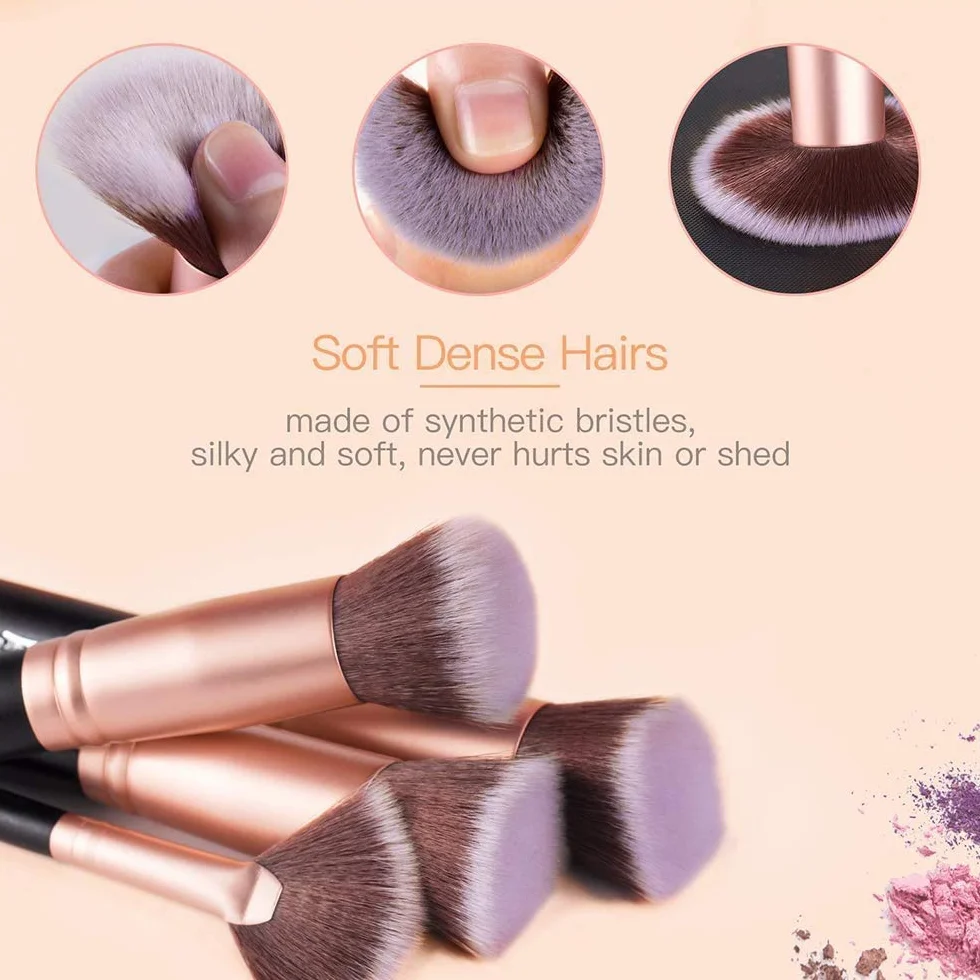 Pinceles de Maquillaje Rose Golden 18 Piezas Set Brochas Sintéticas para Cara y Ojos Base Polvo Blush