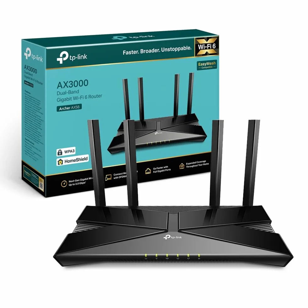 TP-Link Archer AX58 Router WiFi 6 AX3000 Doble Banda 2.4GHz/5GHz Gigabit WPA3 OFDMA OneMesh Negro