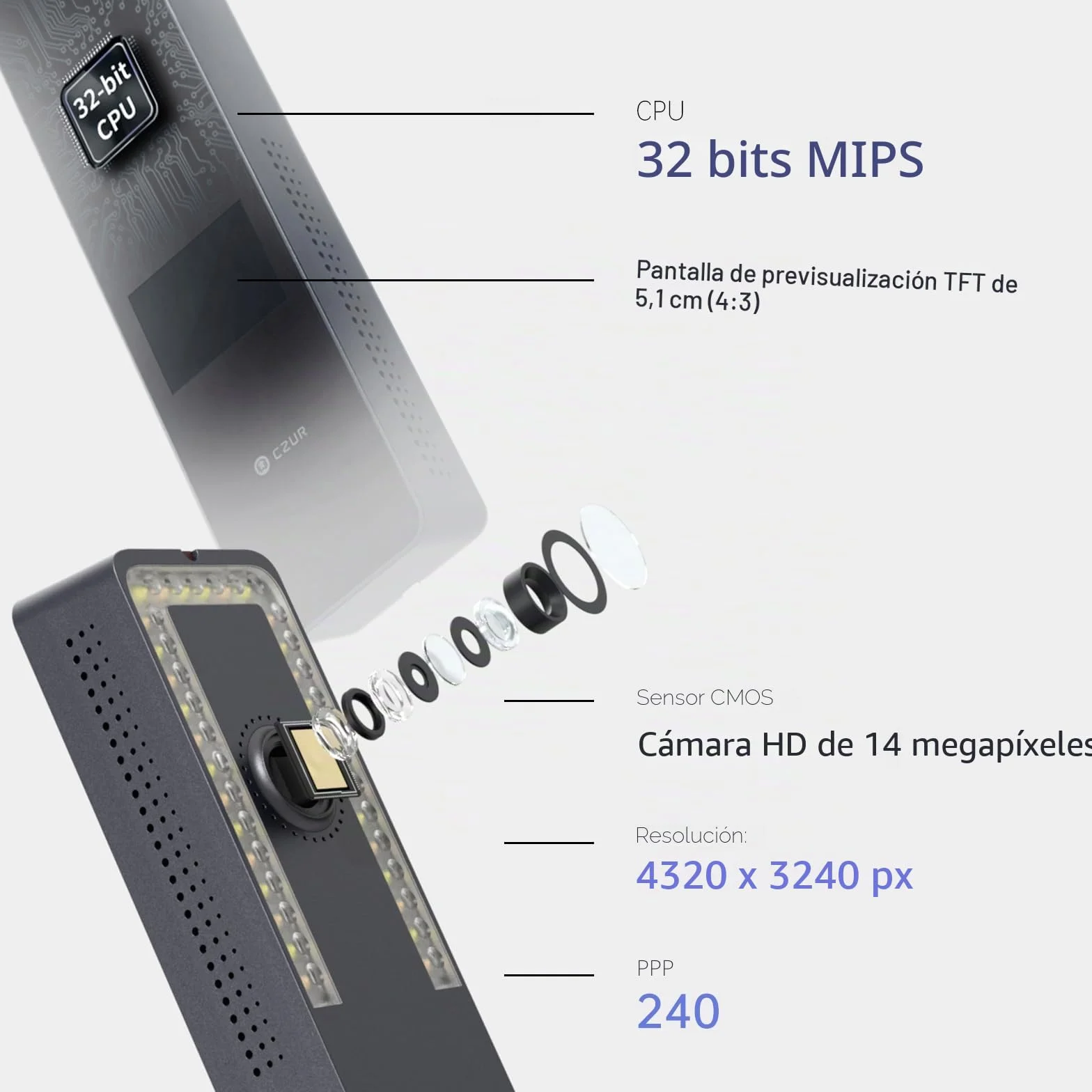 CZUR Aura Pro Escáner de Libros Plegable, OCR, A3, macOS, Windows